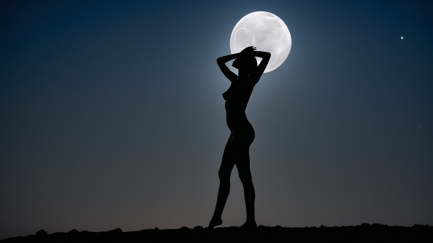 Naked woman in silhouette against the moon