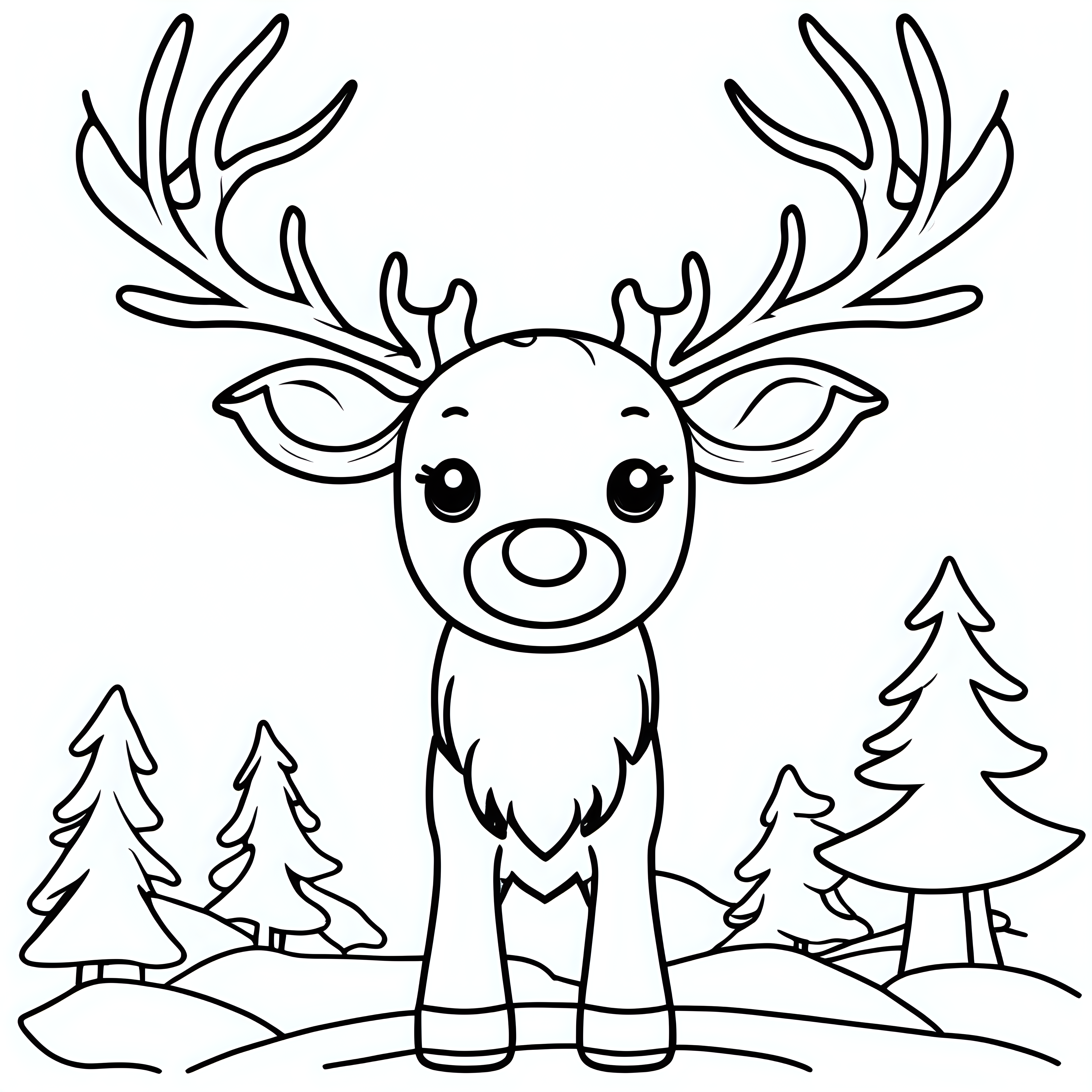 draw a cute Elk, only the outline in black,  coloring book for kids