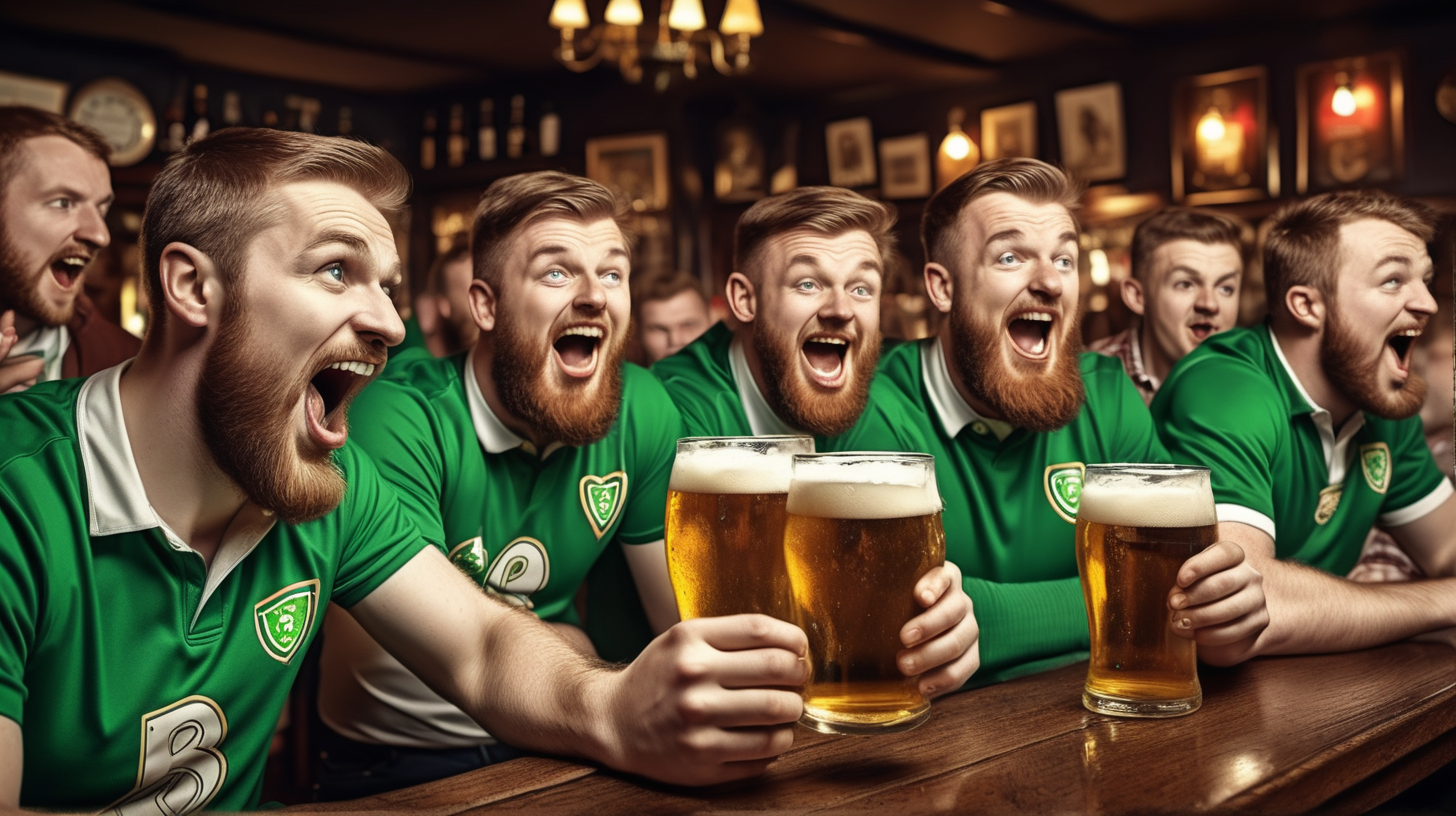 classic irish pub scene with rowdy people drinking