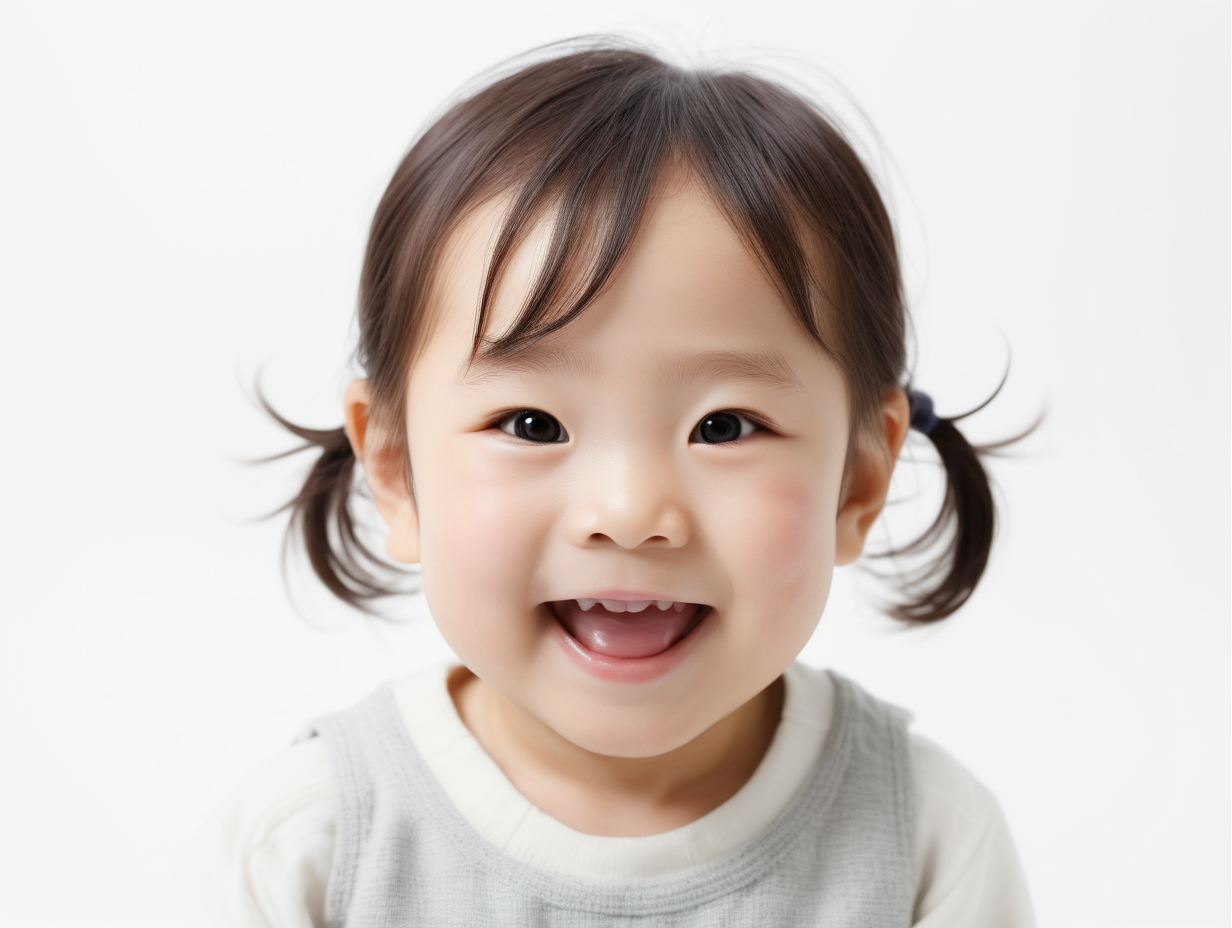 bílé pozadí_reálná tvář_dítě 3 roky_ japonka_usmívají se

