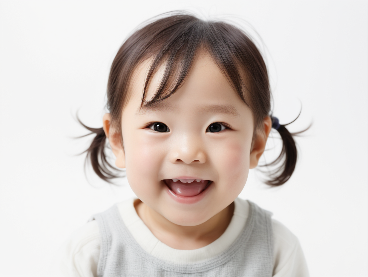 white backgroundreal facechild 3 yearsold Japanesesmiling