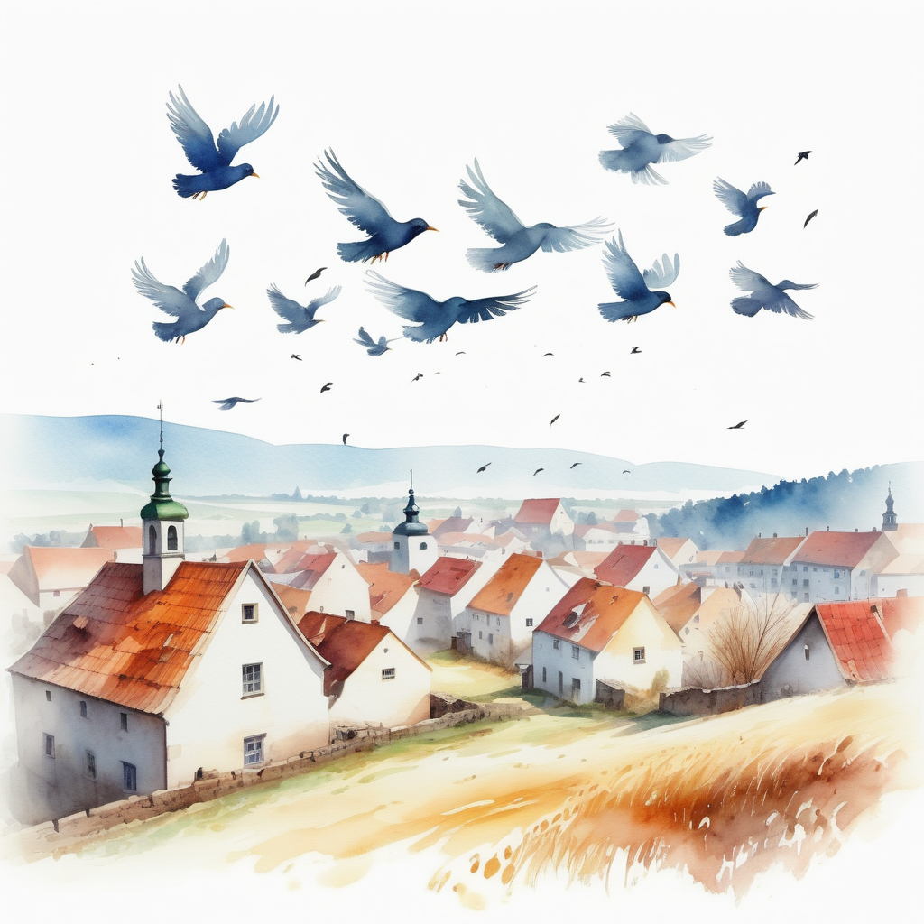 white backgroundcreate a realistic illustrationBirds fly south a