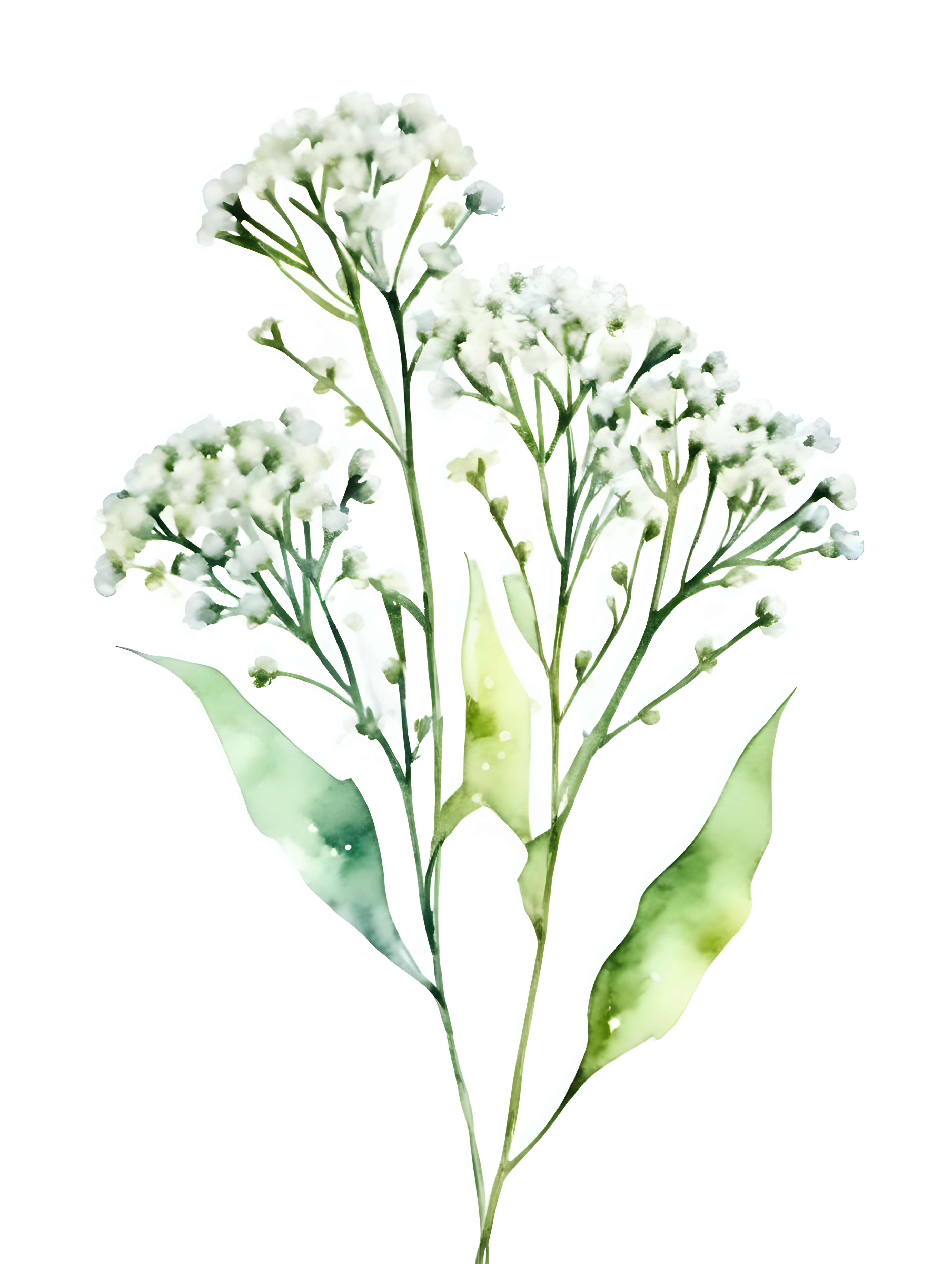 simple baby's breath, watercolor style, with a white background