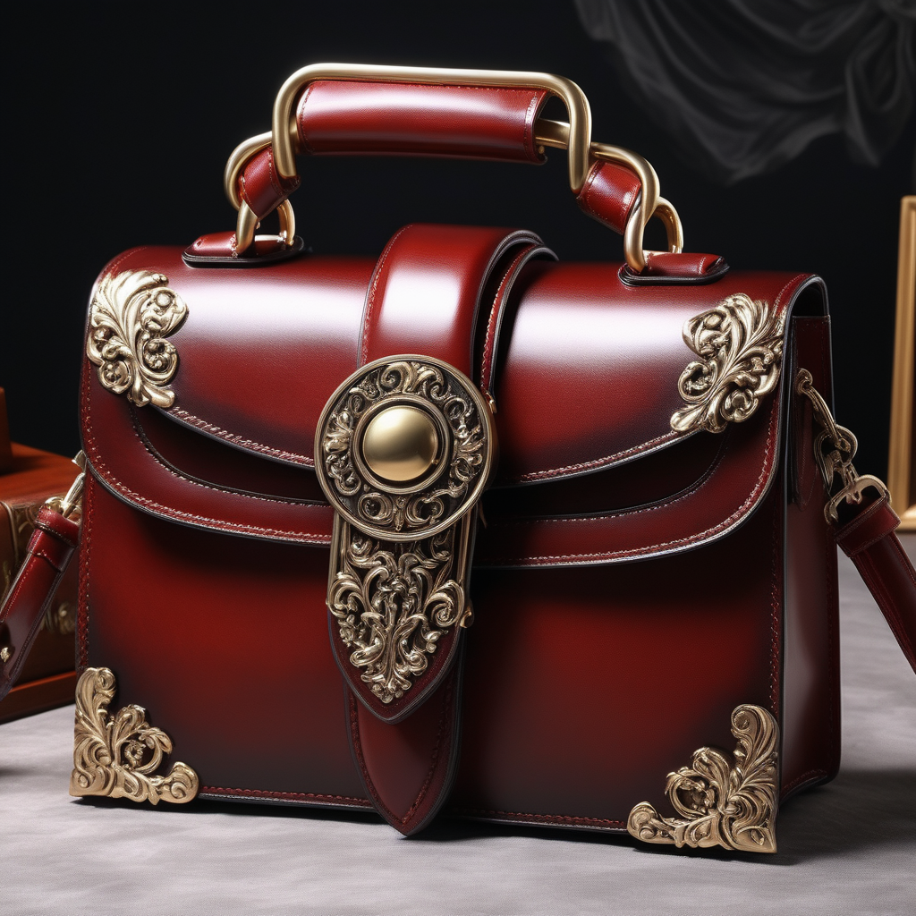 Renaissancestyle inspired luxury leather bag one handle metal