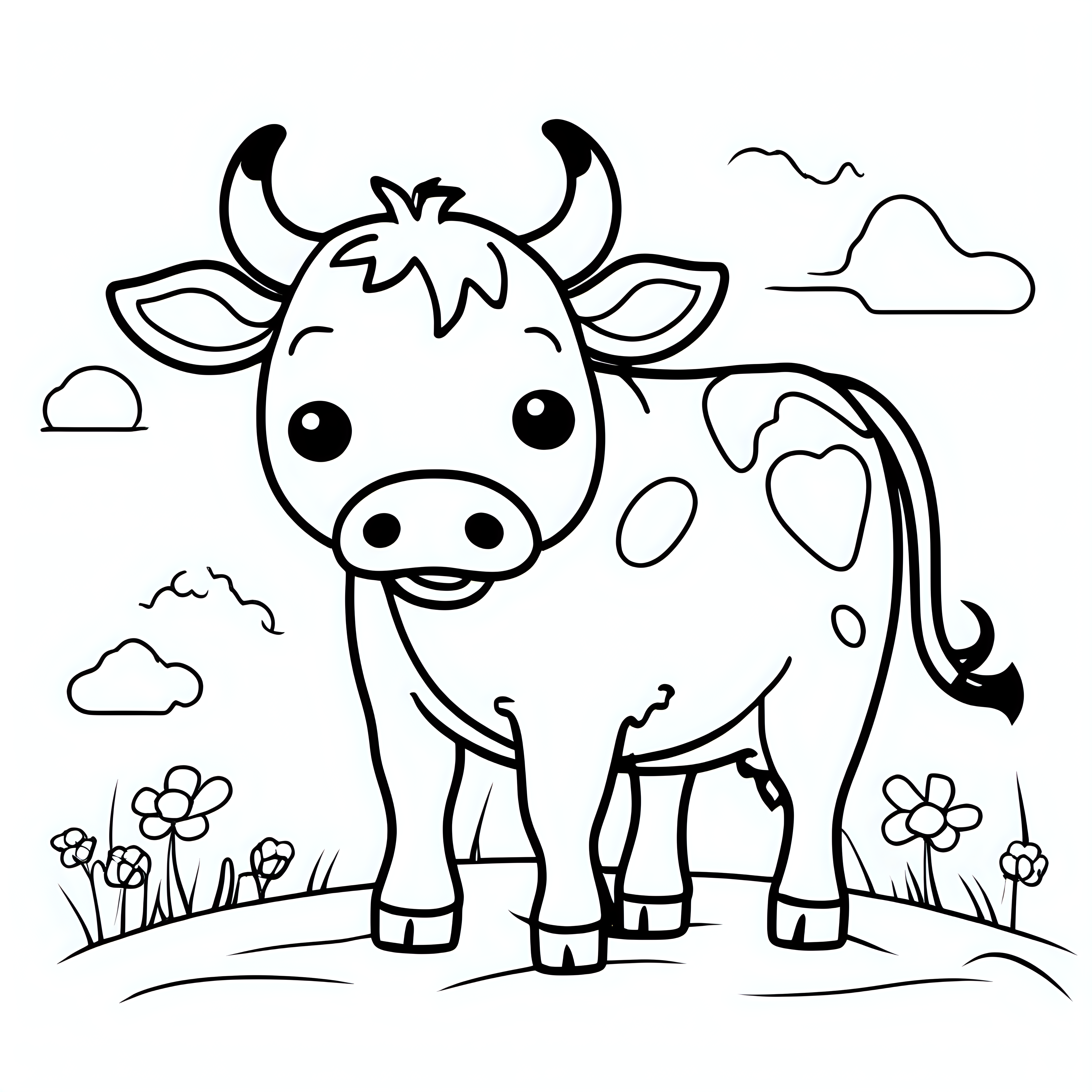 draw a cute cow with only the outline in black for a coloring book for kids