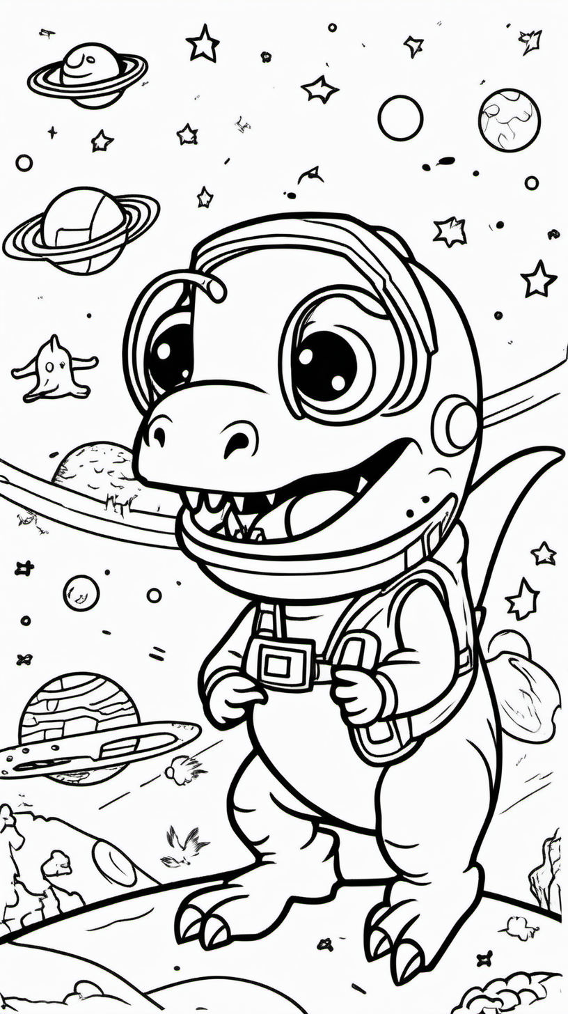 childrens coloring book about a dinosaur in space