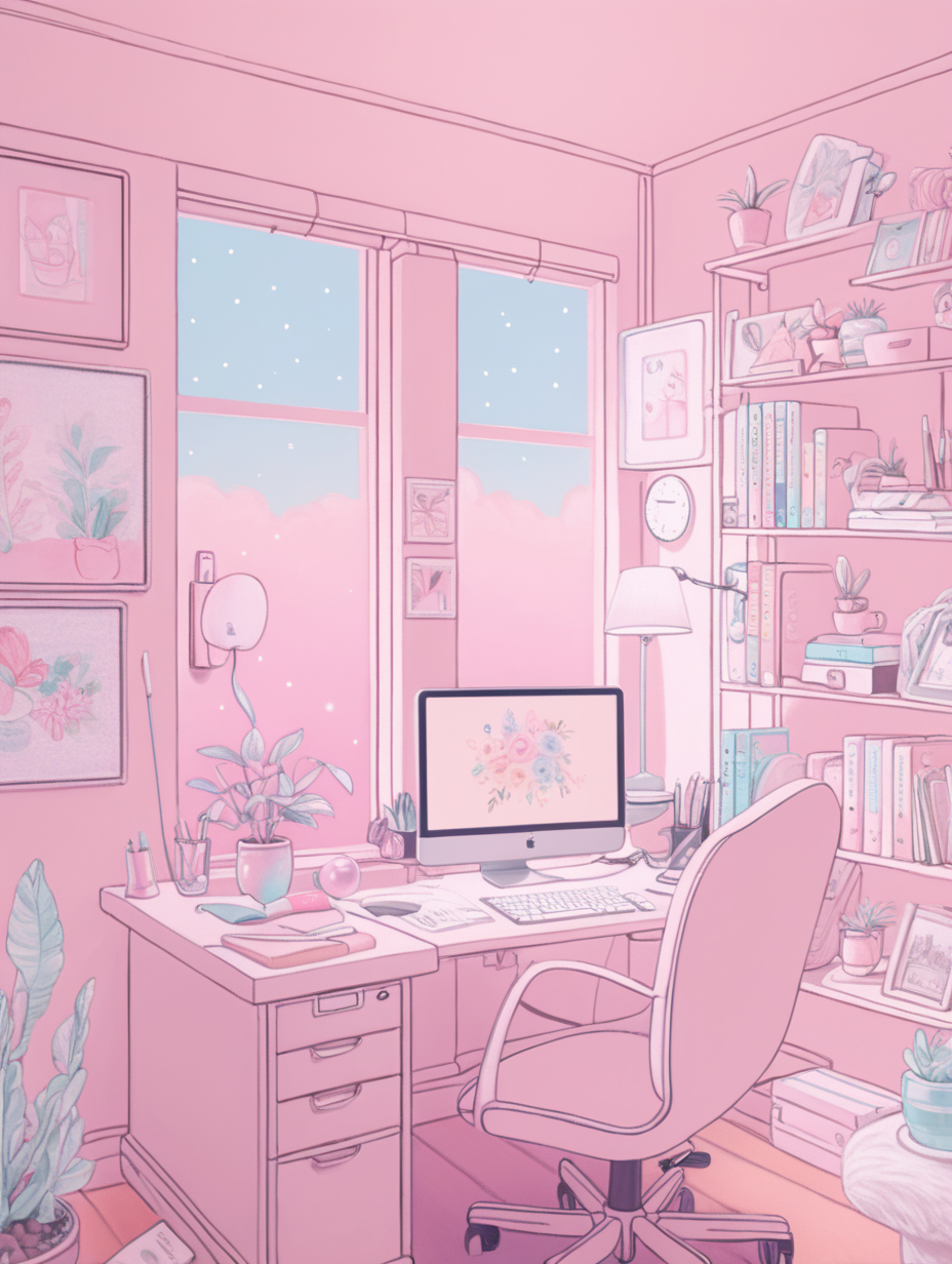 pastel feminine background home office hand drawn lofi