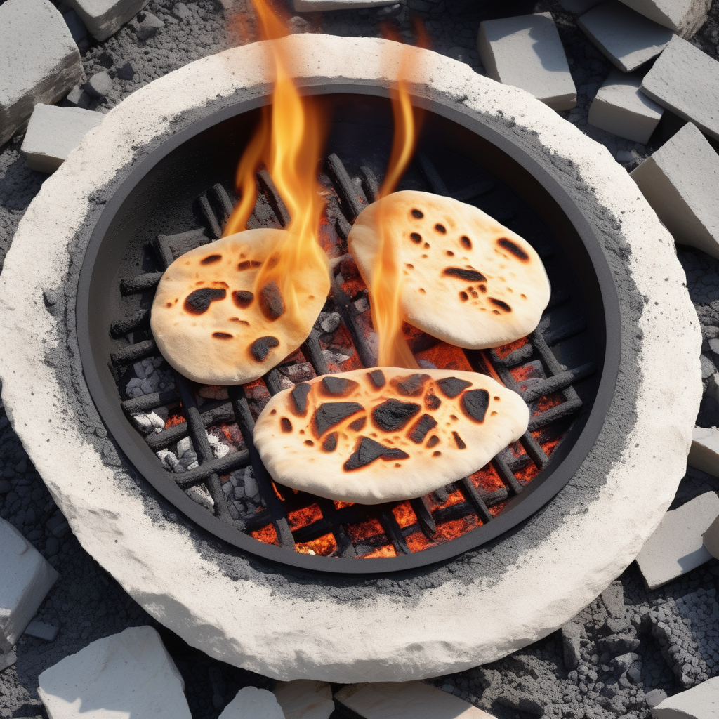 Create a picture of a pita over extinguished coals