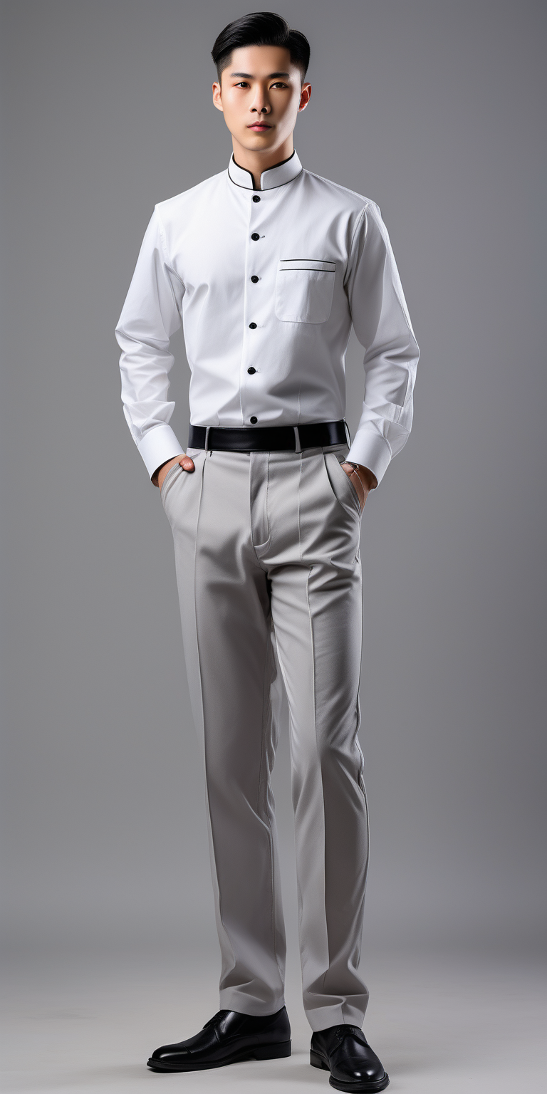 men waiter bus boy uniform long sleeve white