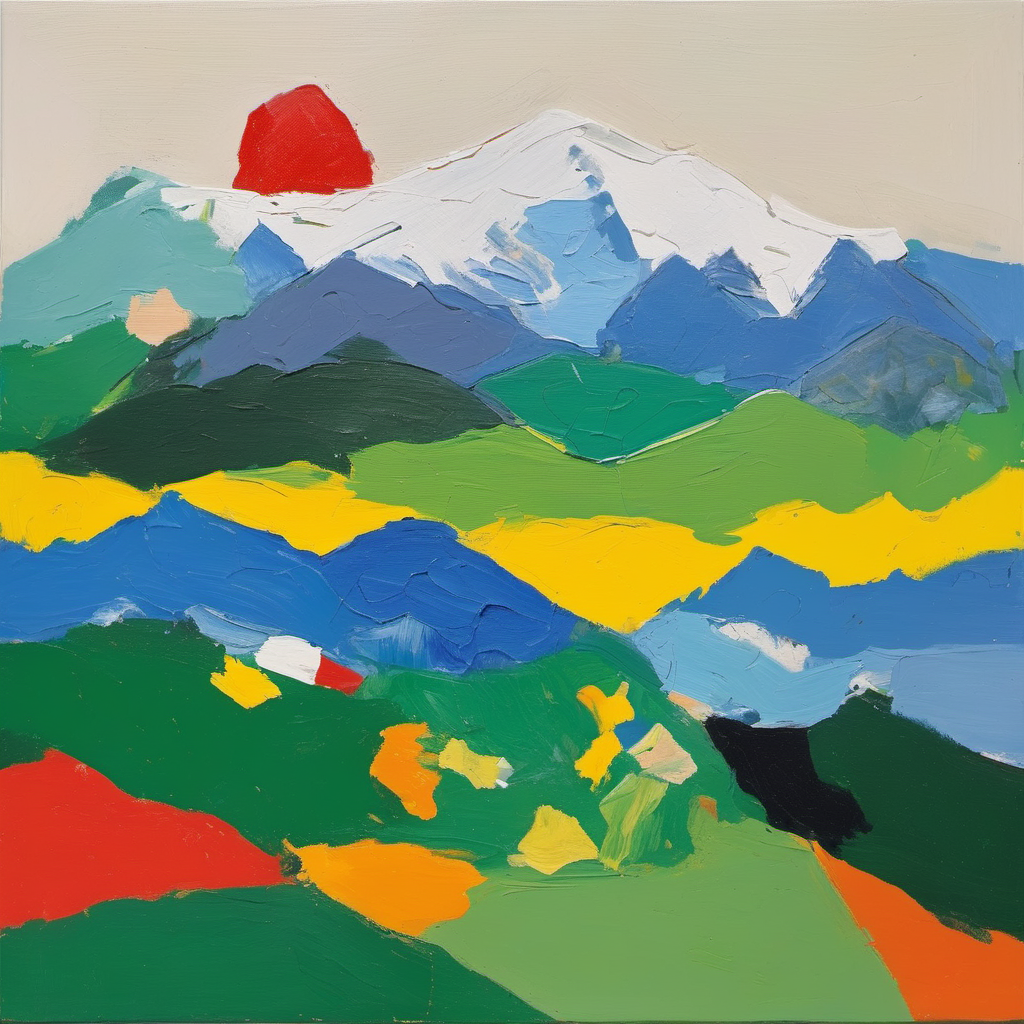 A painting of the view of the alps, Etel Adnan oil painting