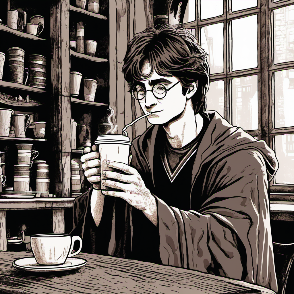 harry potter drinking coffee
