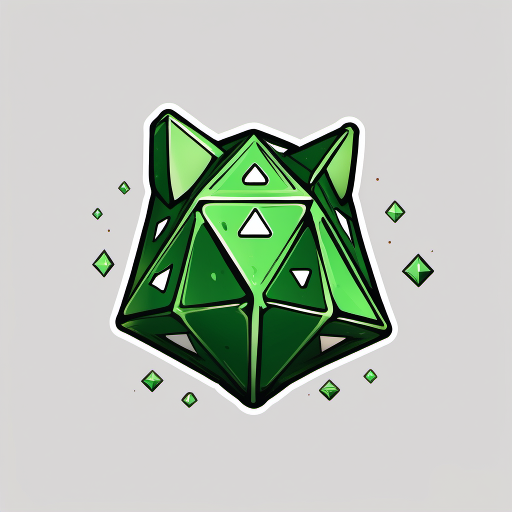 Logo: grüne Katzenohren, Meteoriten, Welt, zwanzigseitiger Würfel