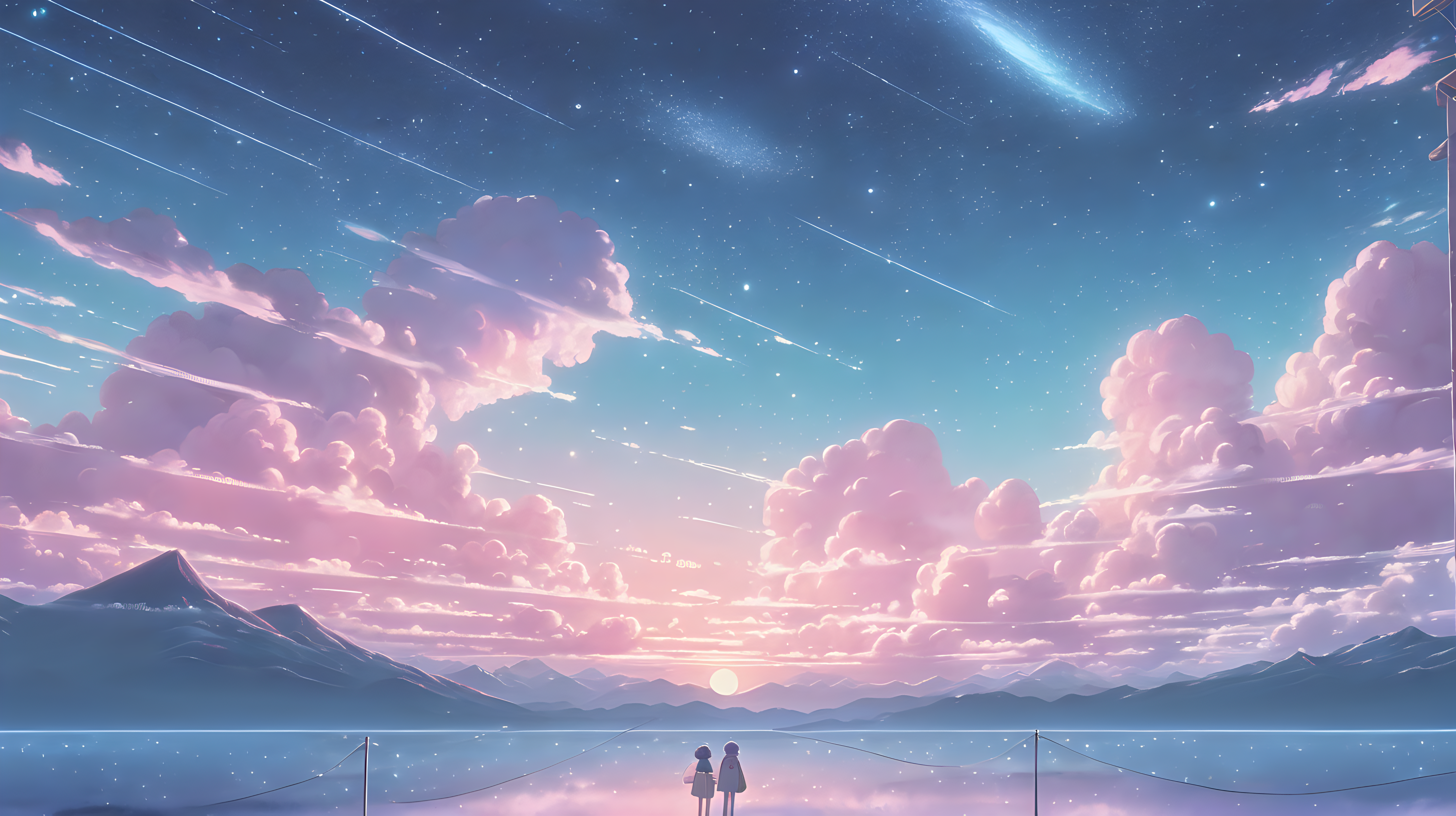 dreamy lofi anime night sky background, nostalgic, cinematic, pastel