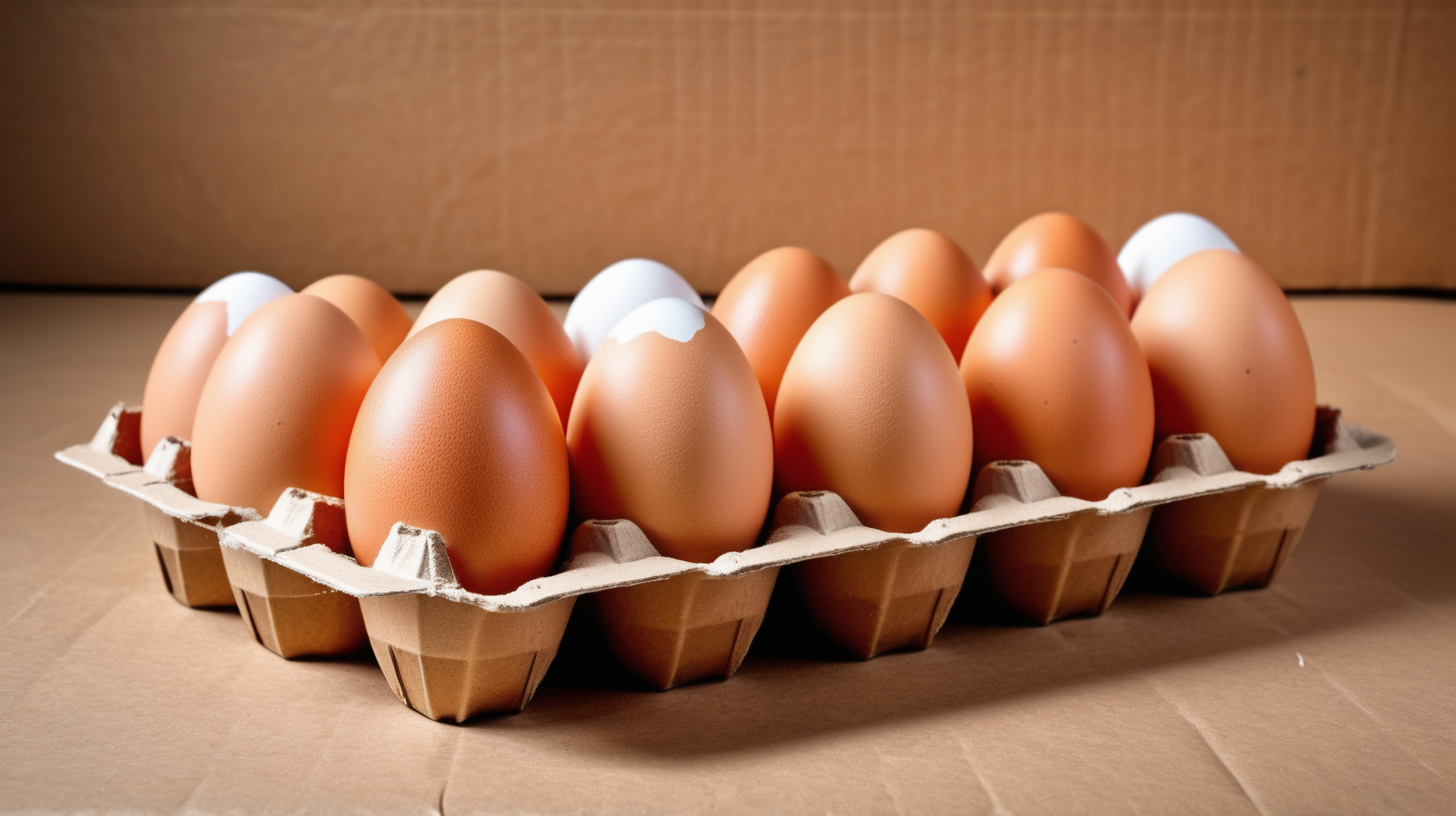 Chicken eggs in the cardboard egg tray chicken