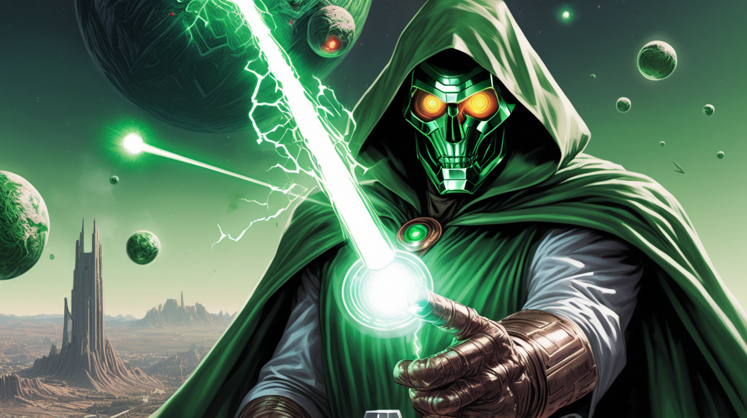 Doctor Doomdestroying a planet with lasers shooting from his eyes