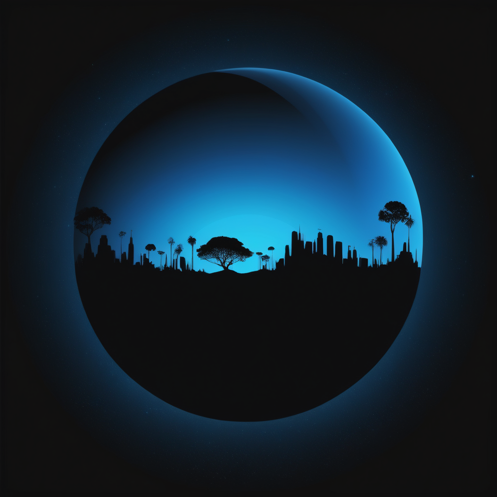 blue black planet silhouette half
