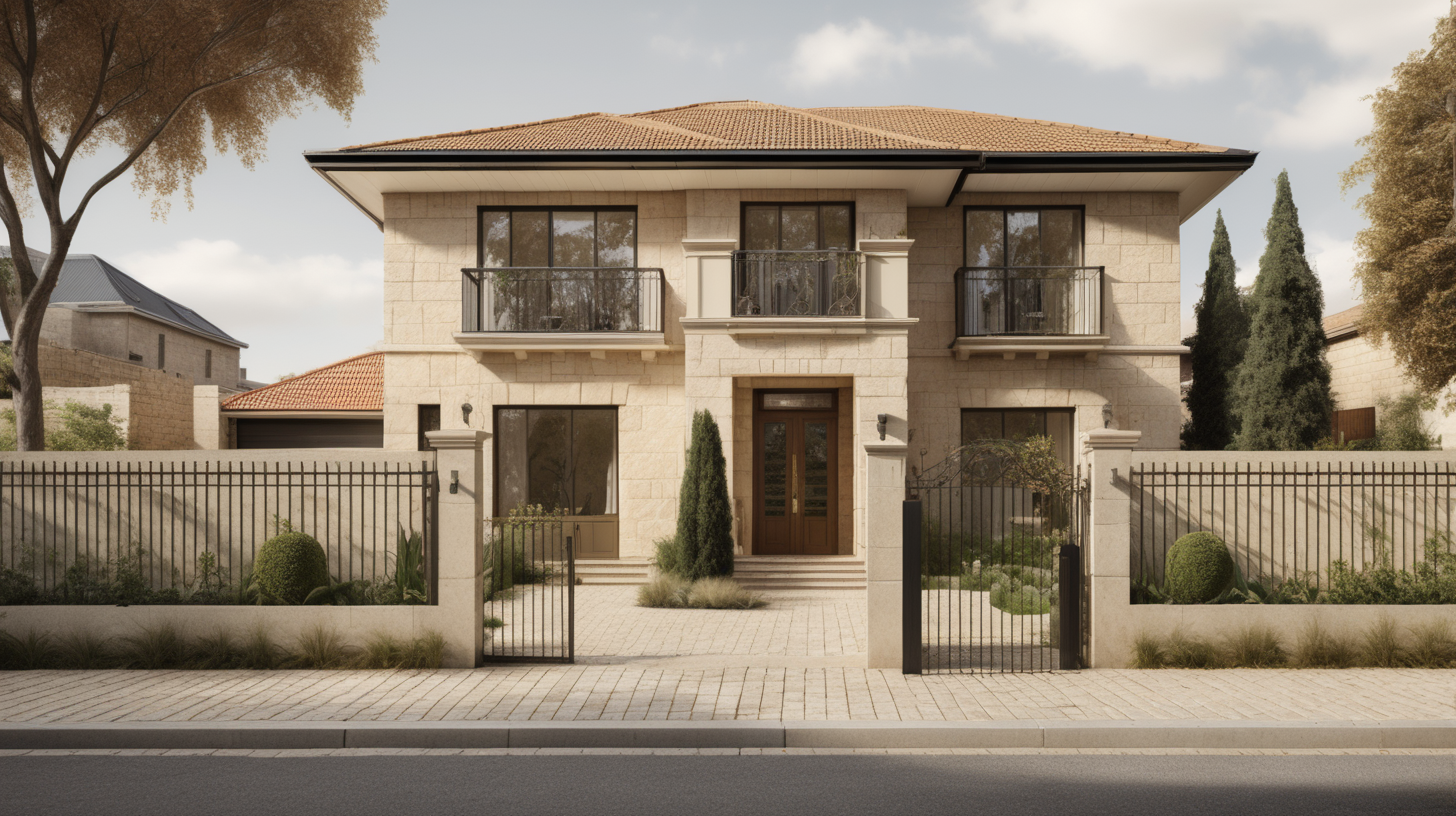 a hyperrealistic image of a Jerusaleminspired twostorey home