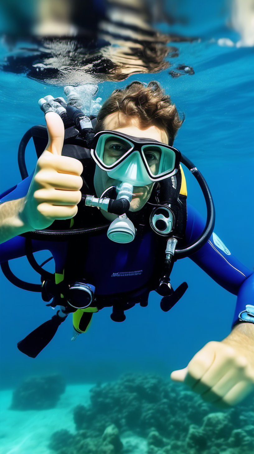 man scuba diving with thumbs up 4k