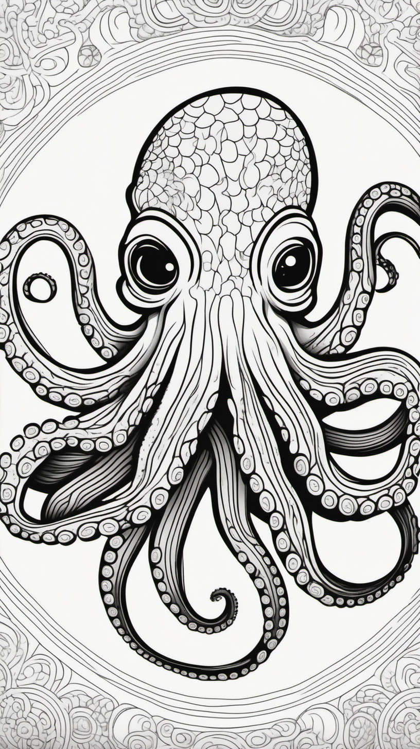 octopus, mandala background, coloring book page, clean line art
