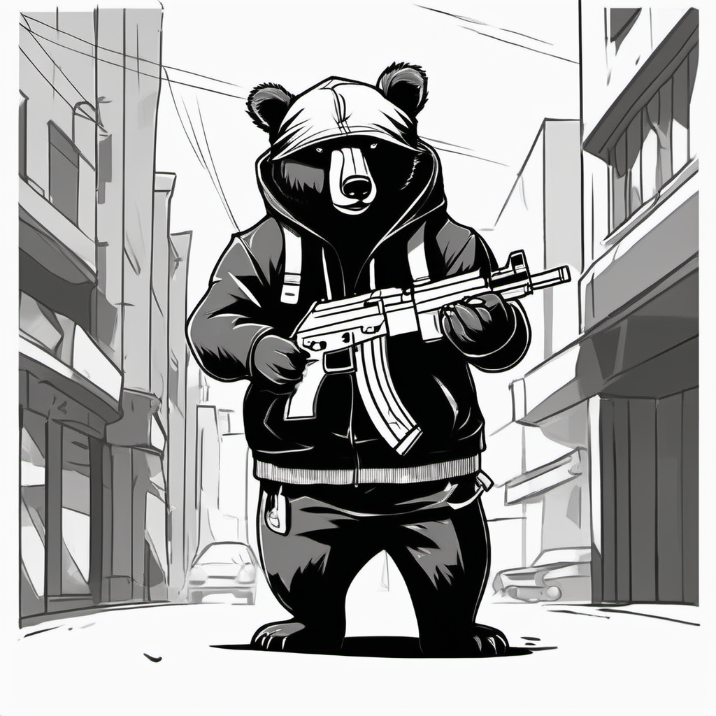 draw a street gangster bear wearing a backpack