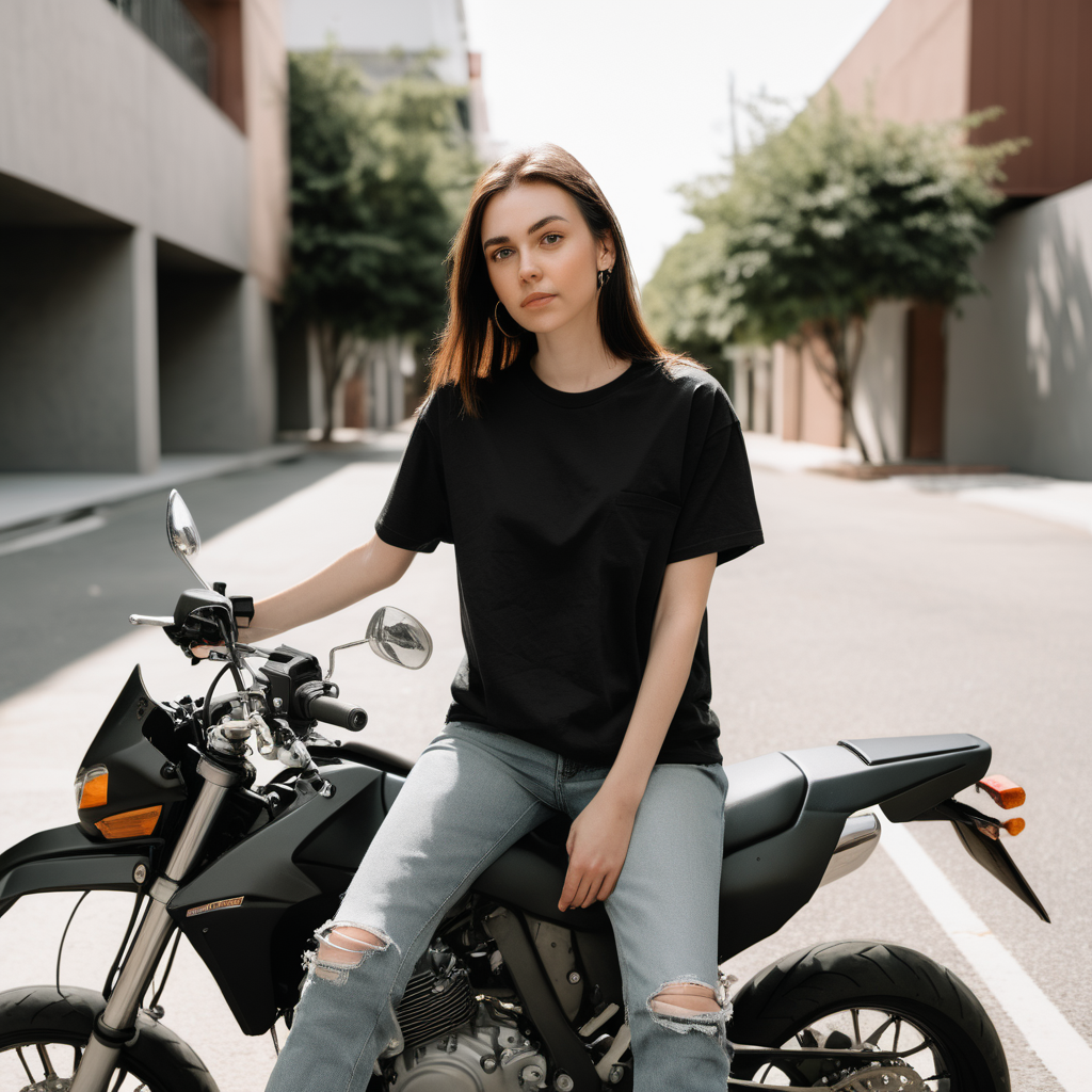 person sitting on motorcycle bike showing front with