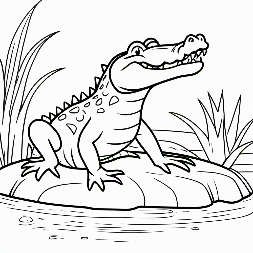 draw a cute Crocodile with only the outline in back for a coloring book