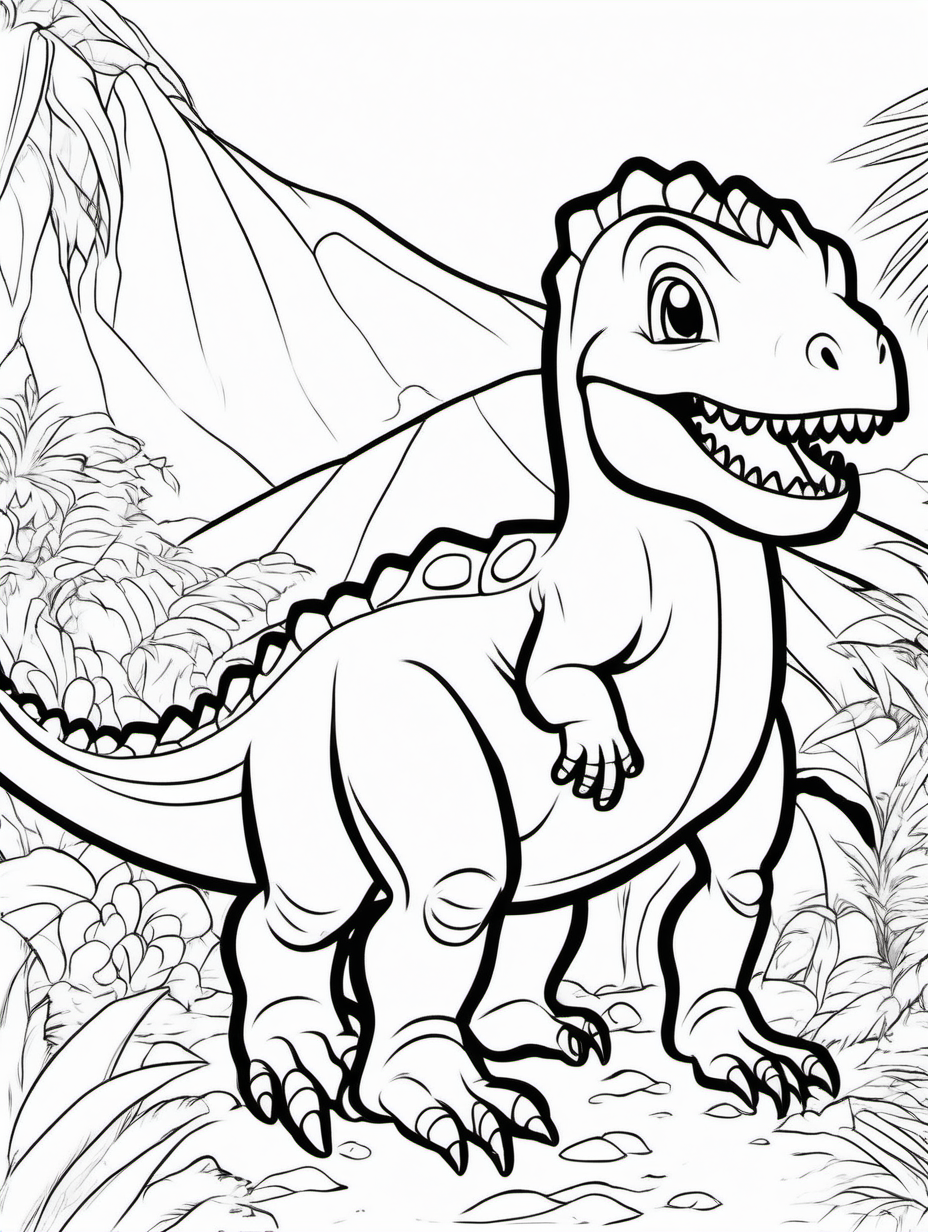 Dinosaur coloring book a child with allwhite background