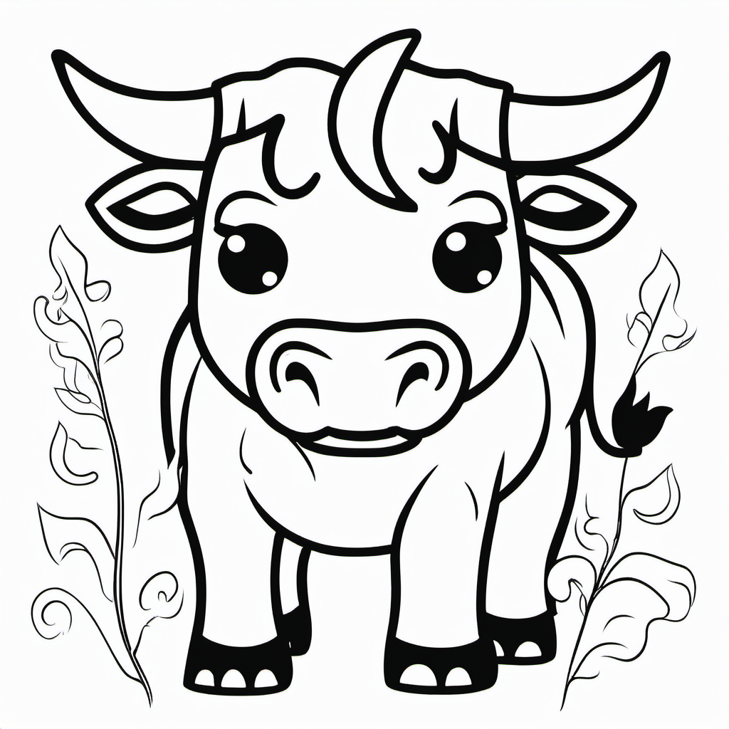 draw a cute Bull with only the outline in black for a coloring book for kids