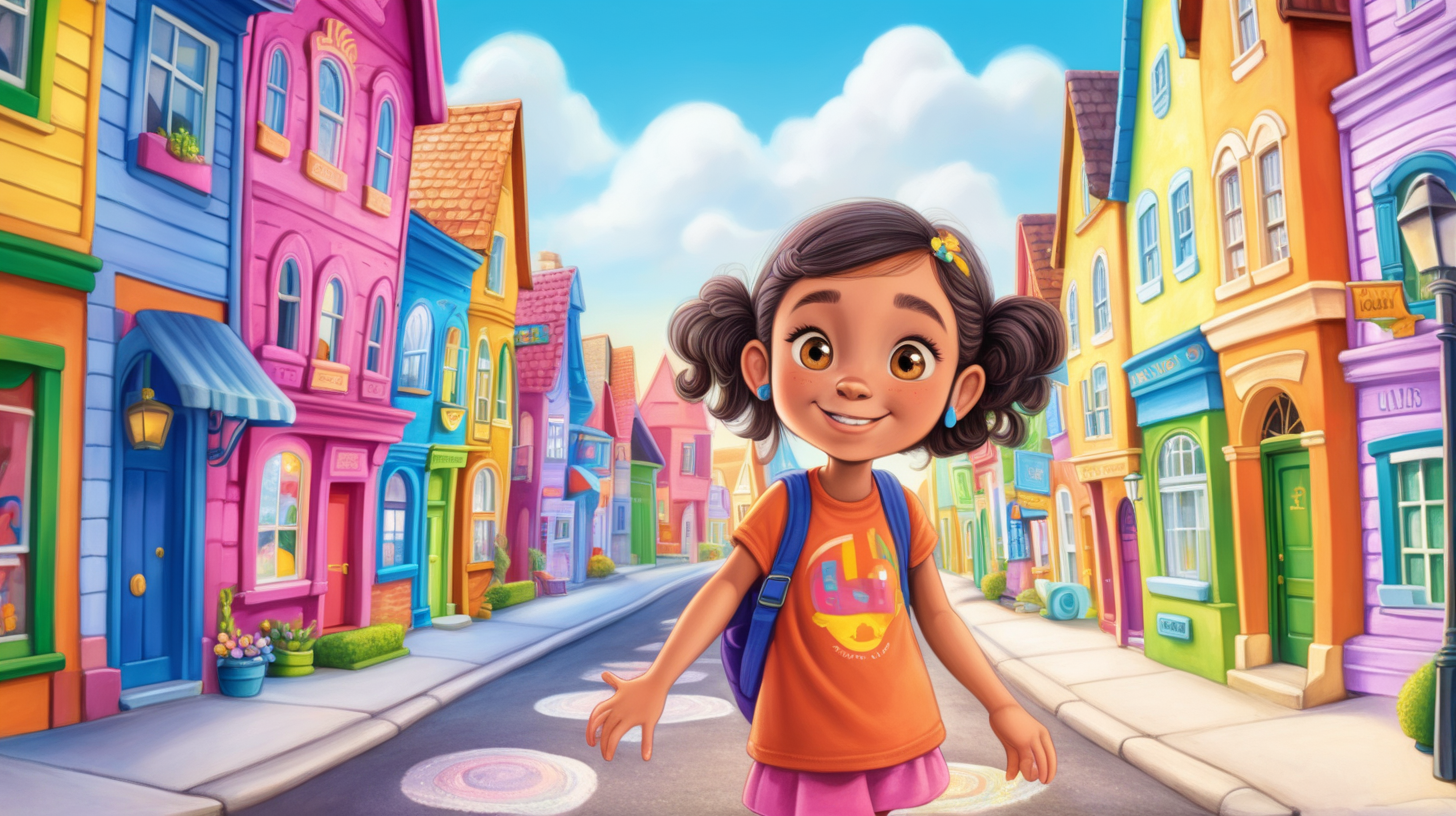 a cartoon young girl named lily living in a colorful town. Need this picture for the kids story book.