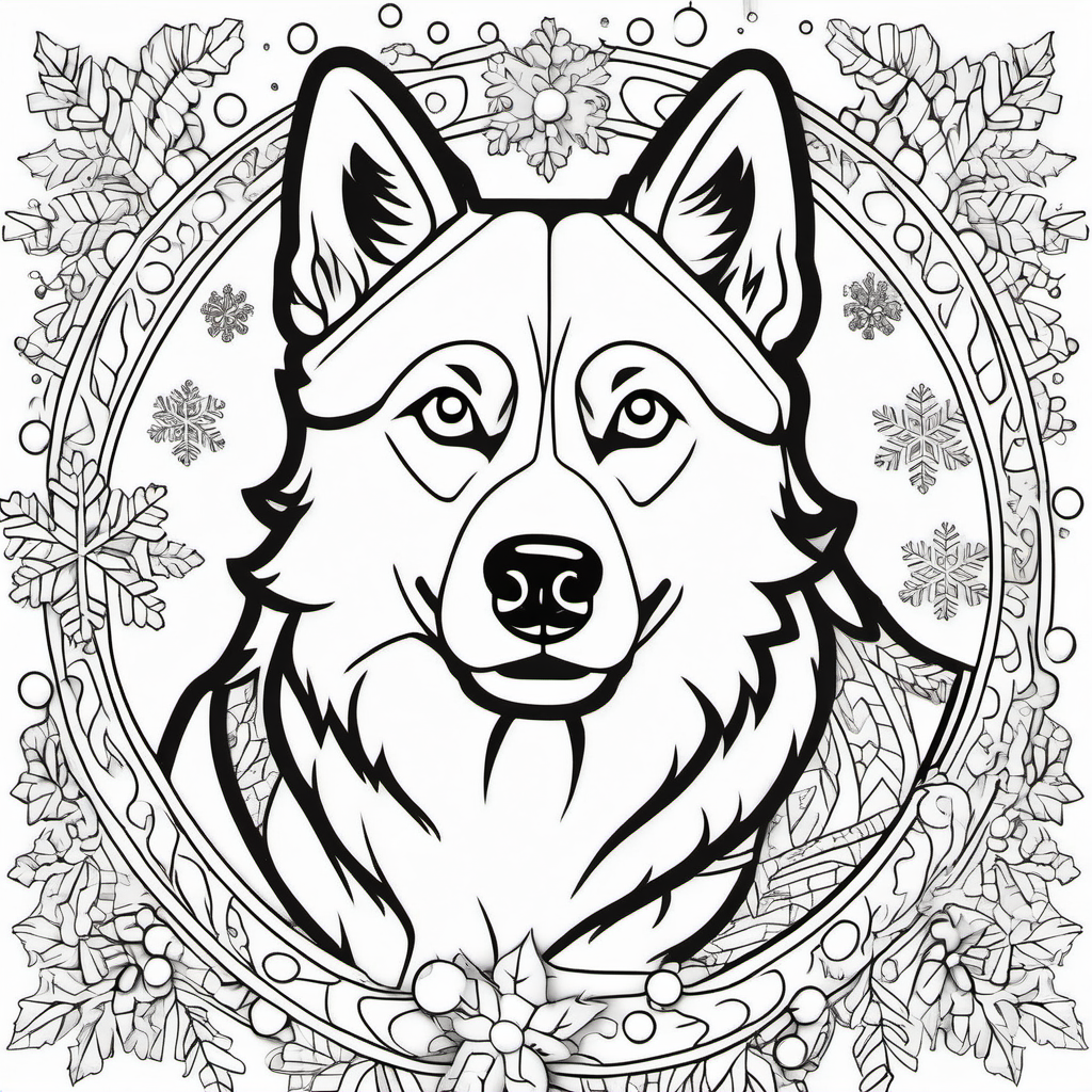 coloring book page husky christmas themed