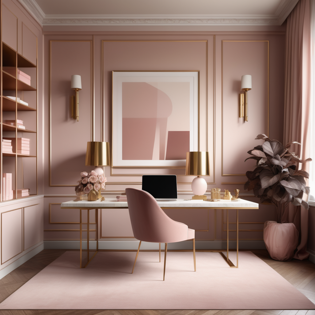 hyperrealistic image of an elegant home office interior