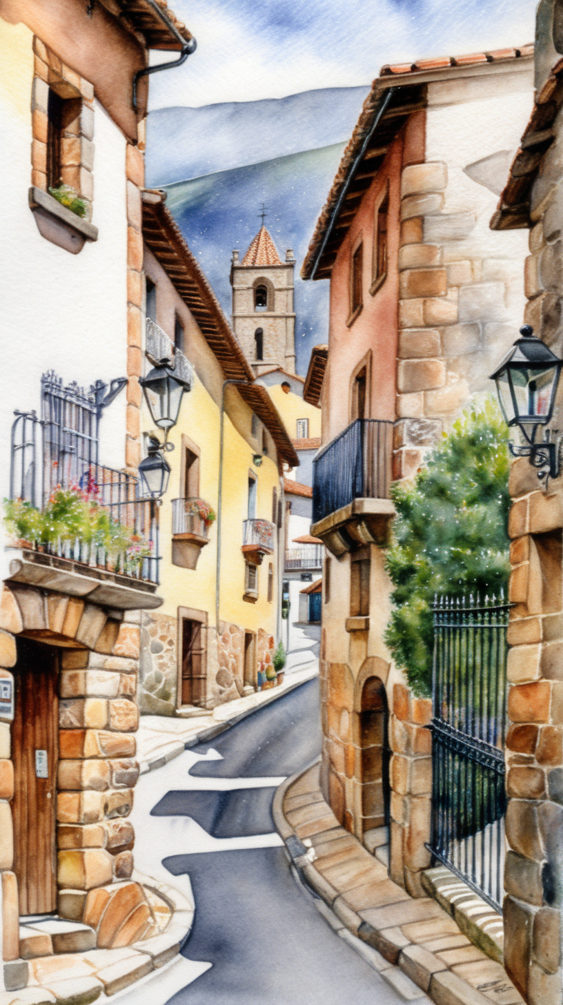 Cantabrian Ceceo village watercolor