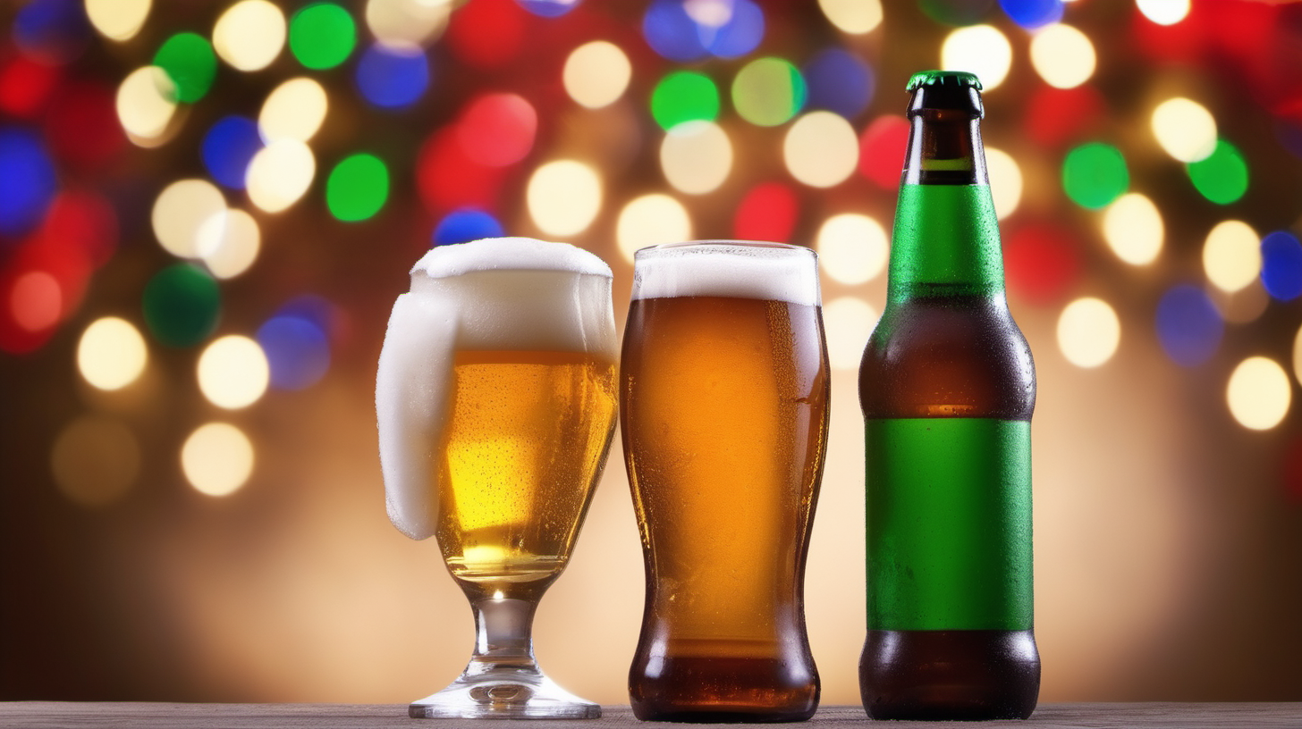 bottle of beer and glass in a festive