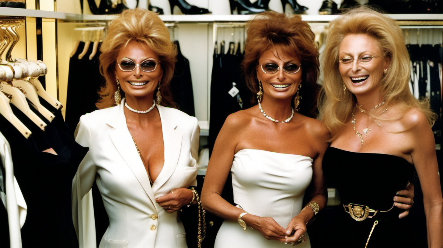 Sophia Loren at the Versace store with Donatella