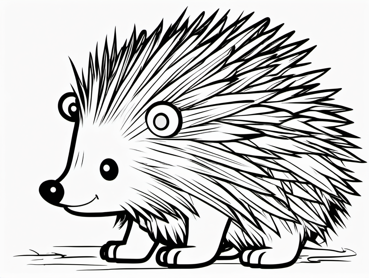 simple cute porcupine  coloring page
line art
black and white
white background
no shadow or highlights
two colours only (white and black)