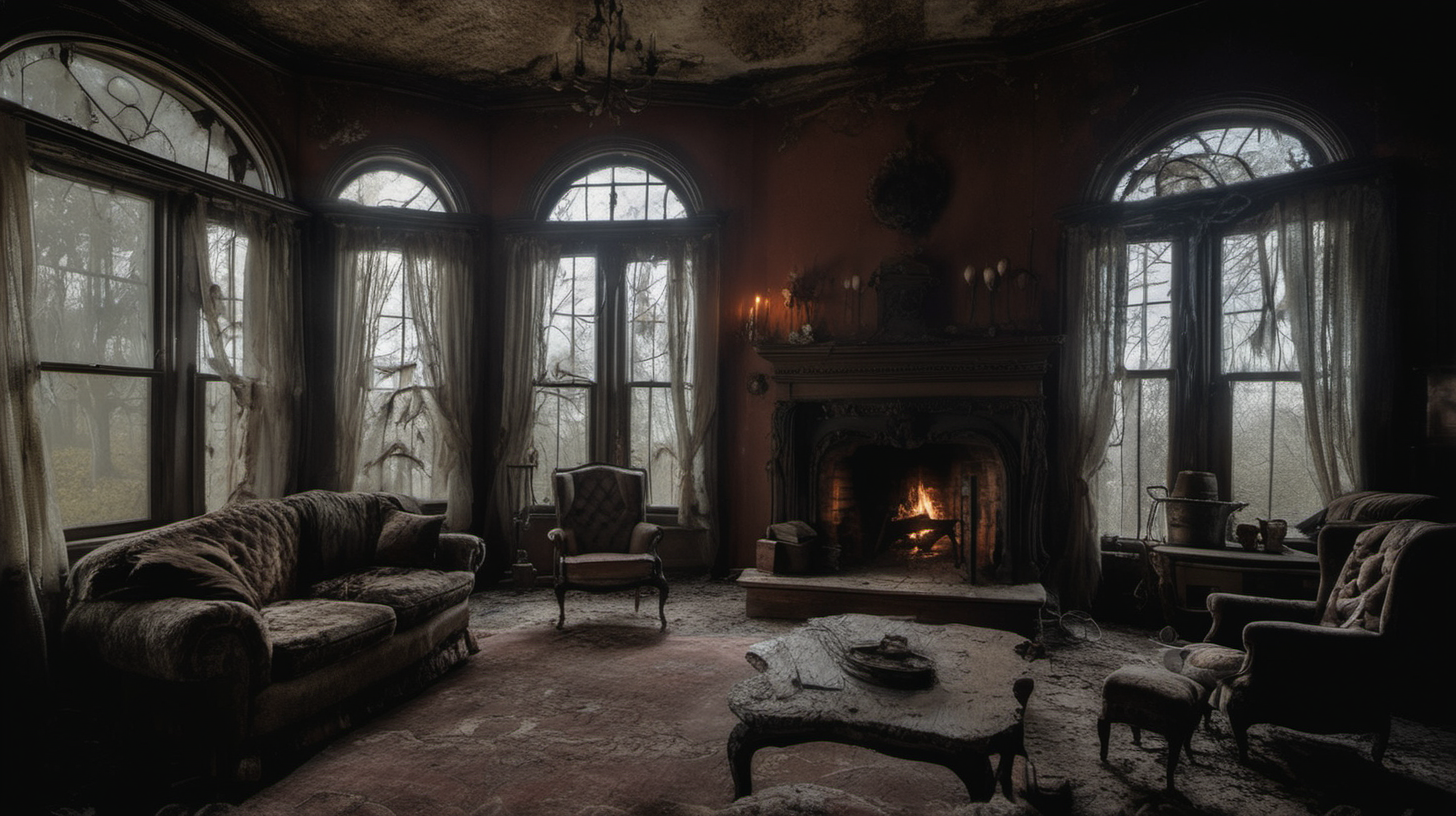 A living room in an old haunted house