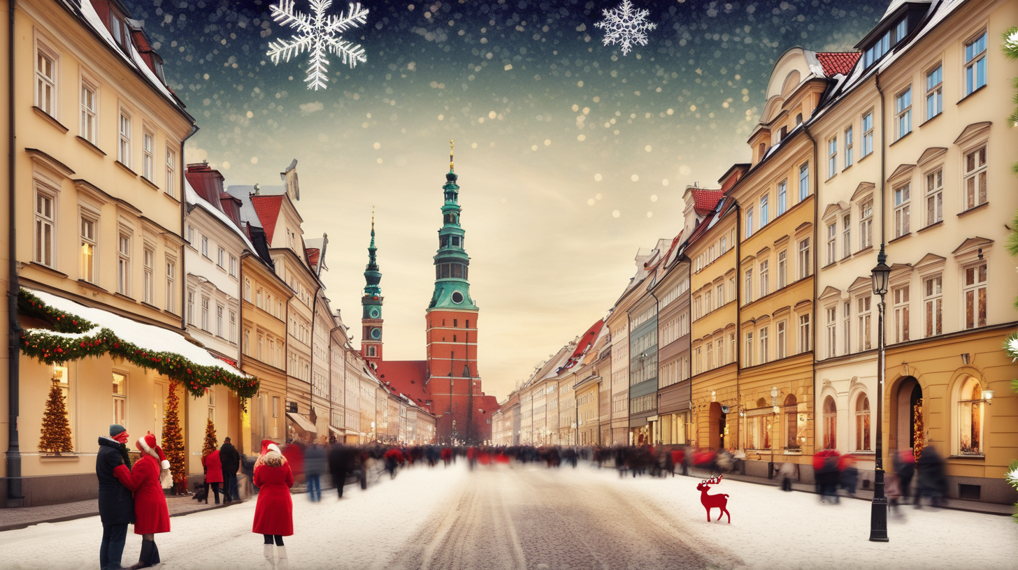 create image of traditional Christmas card in Warsaw