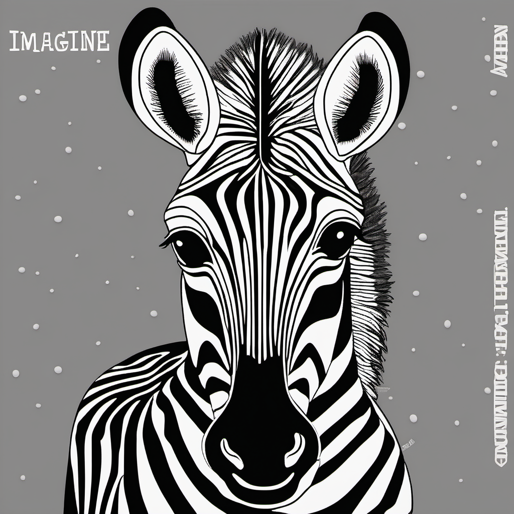 /Imagine colouring page for kids, Zebra with white eyes ,  Thick Lines, low details, no shading --ar 9:11