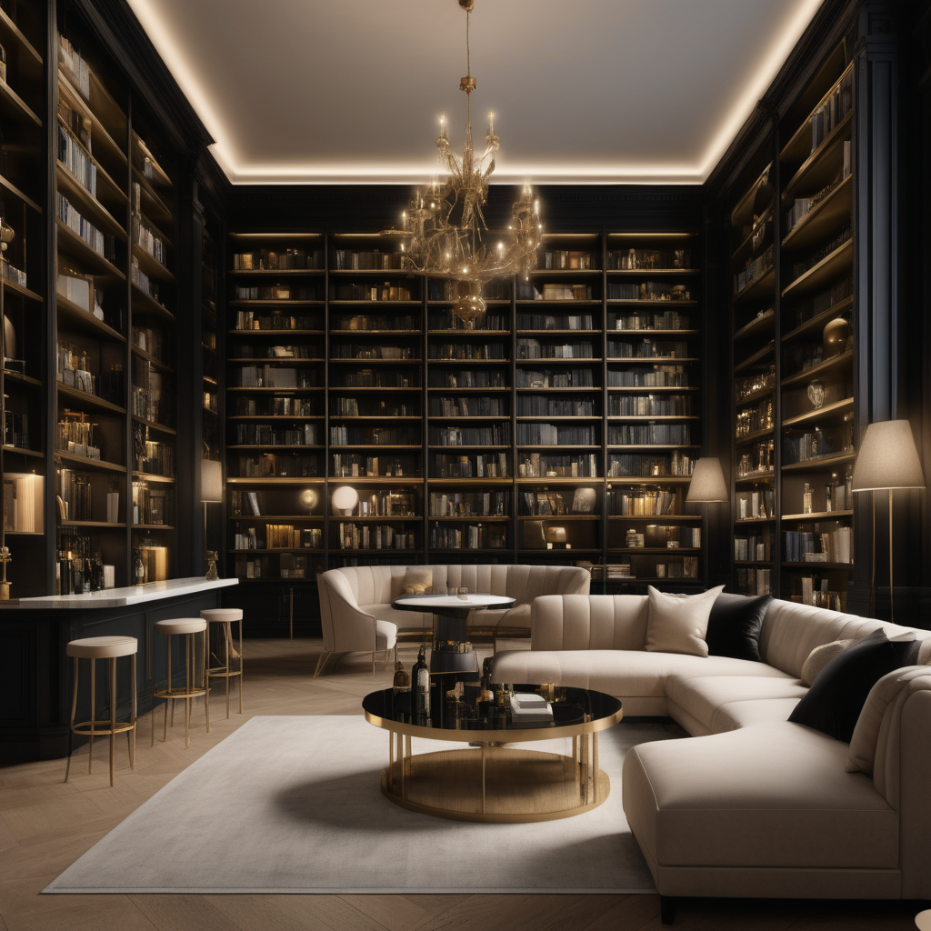 a hyperrealistic grand modern Parisian open plan library