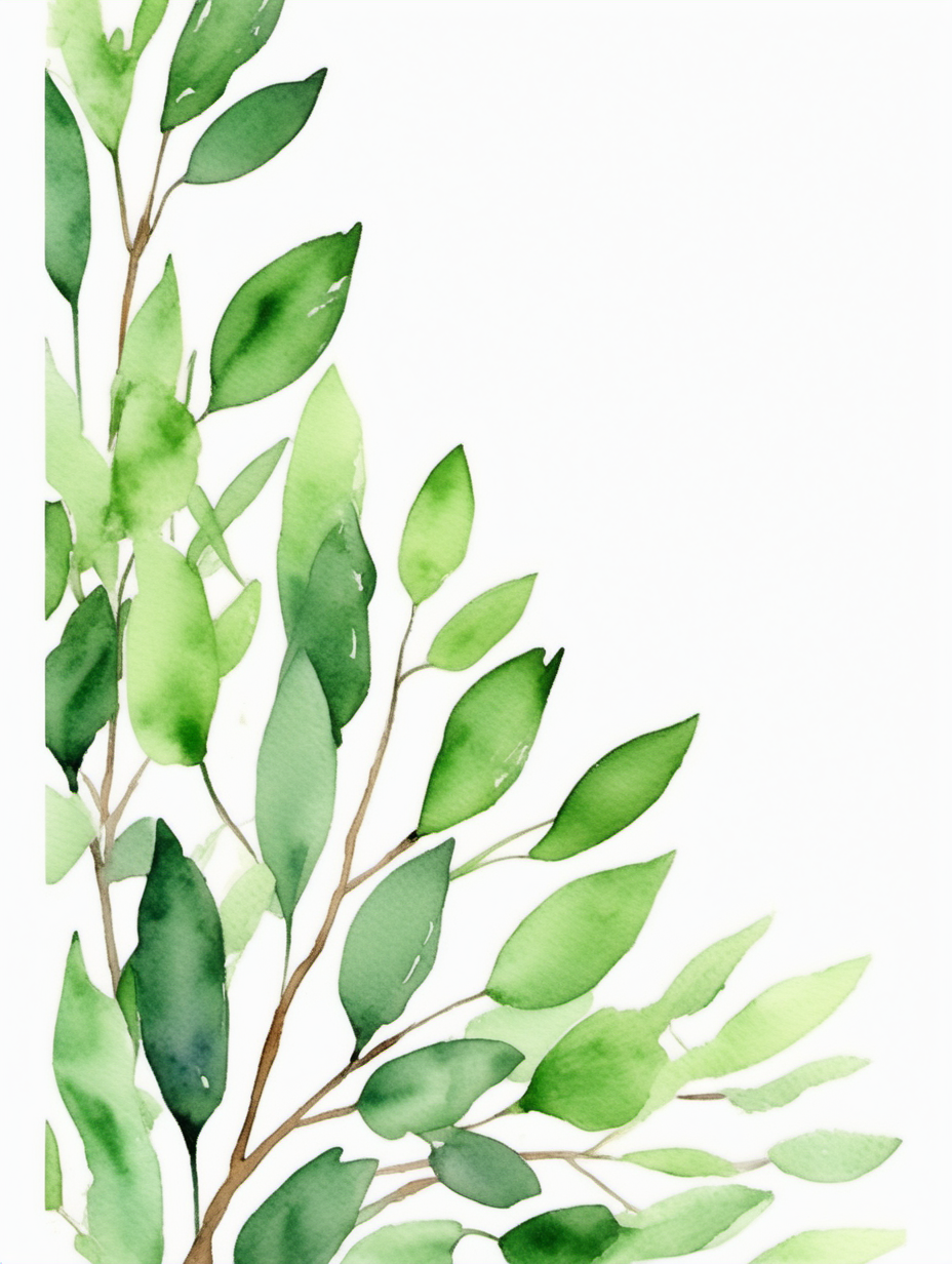 simple green foliage watercolor white background