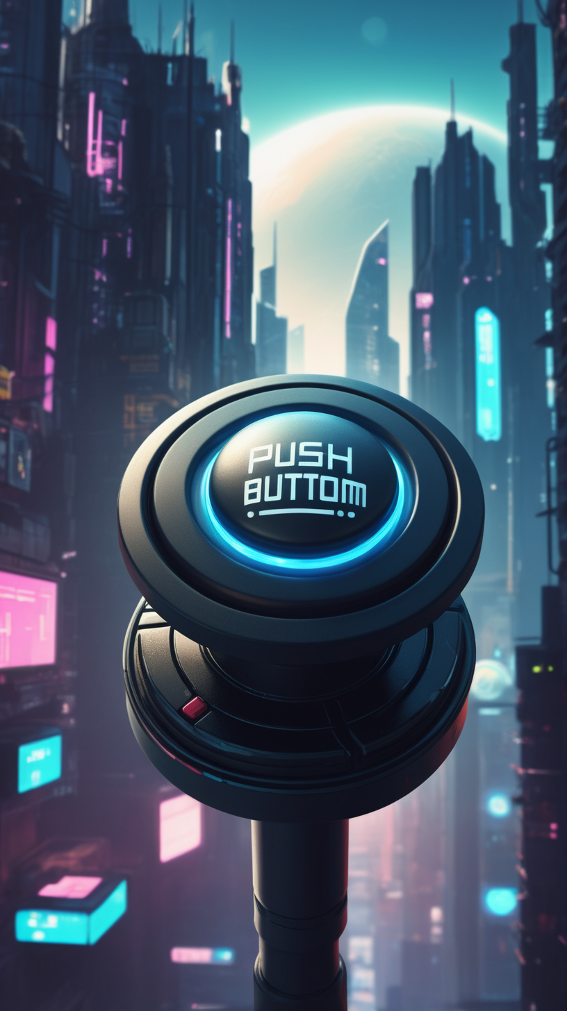 A push button On the background a cyberpunk