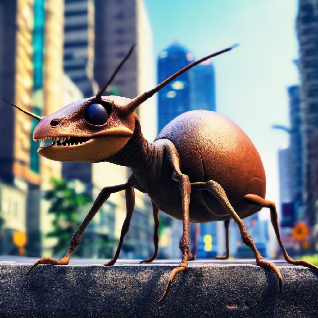 Dinosaur ant in city