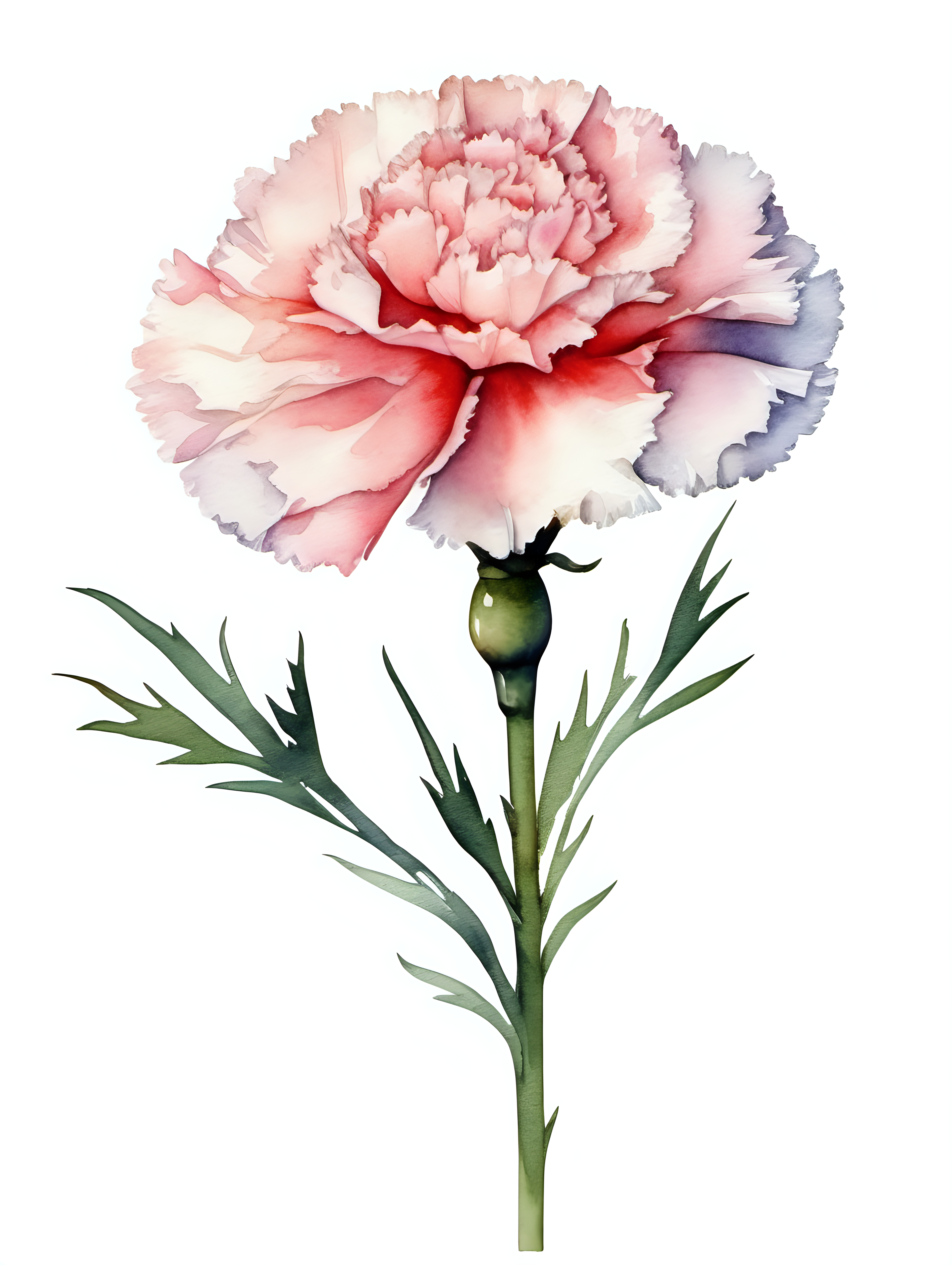 simple single carnation watercolor white background
