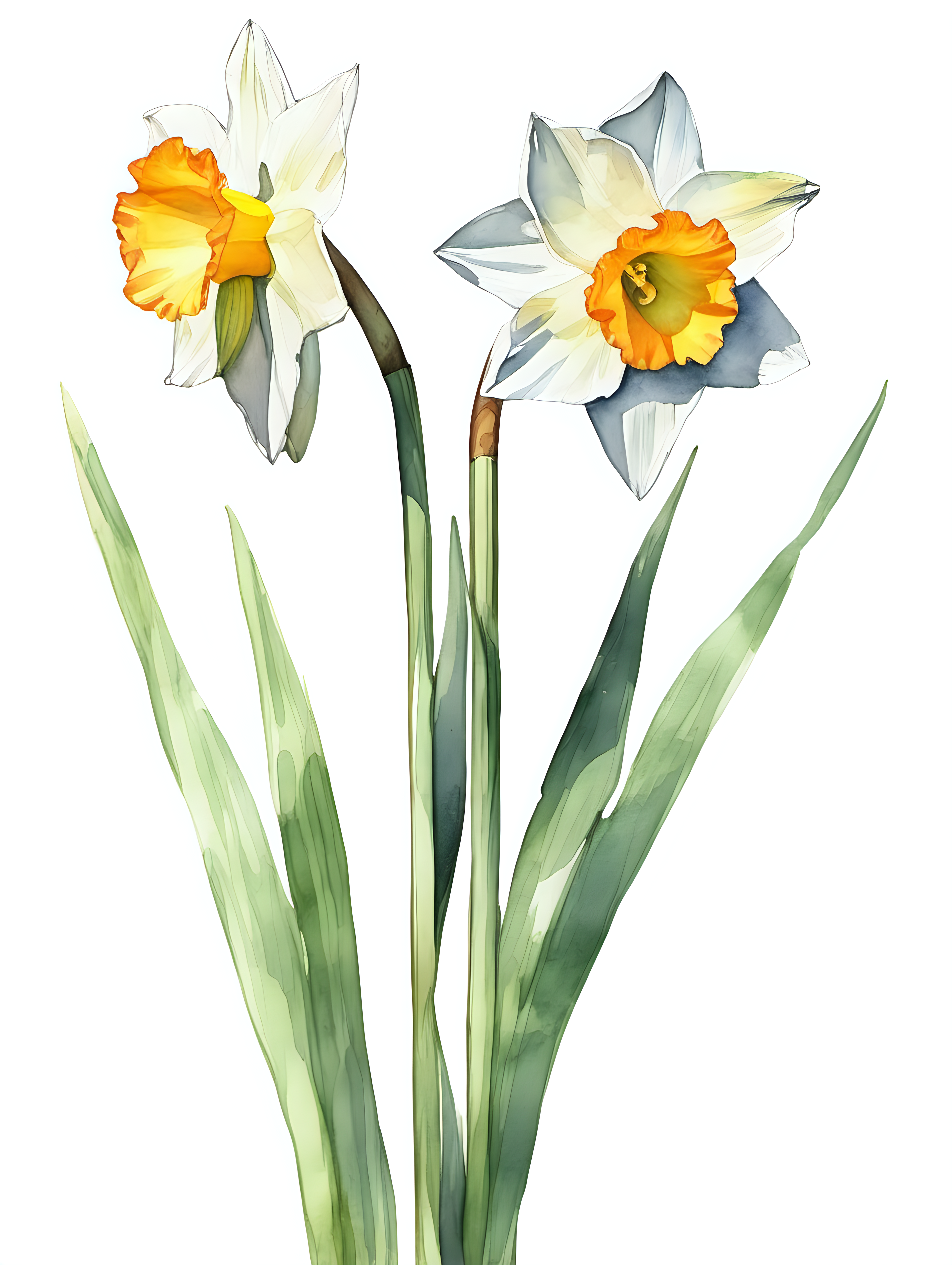 simple single narcissus, watercolor style, with a white background