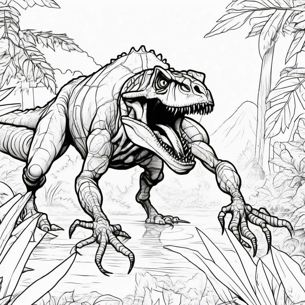 A dinosaur spider, chasing prey, coloring book pages