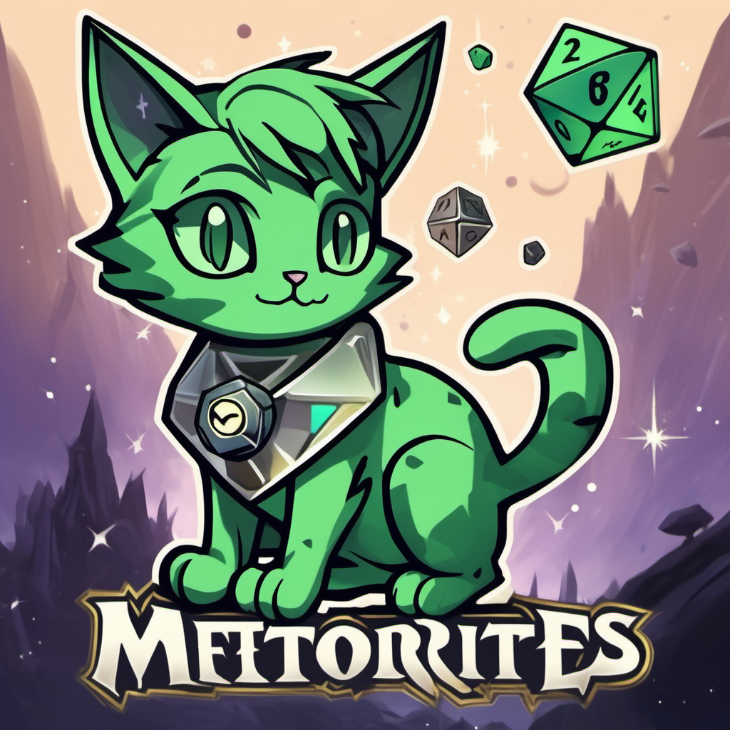 Logo: grüne Katzenohren, Meteoriten, Welt, zwanzigseitiger Würfel, Rollenspiele, Schriftzug soll etwas mit Luna sein.