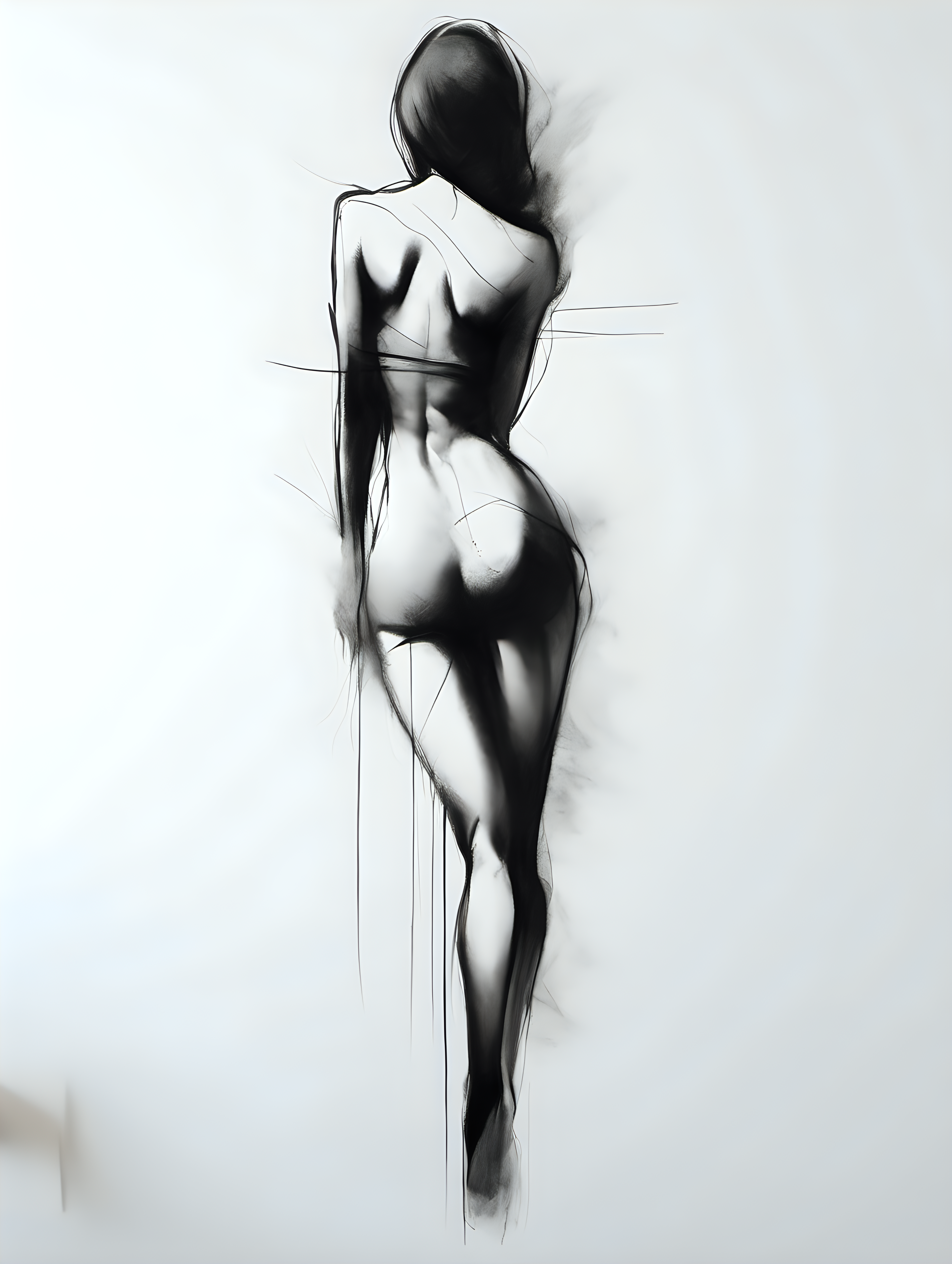 minimalist sexyfemalefigure wallart design drybrush and charcoal and