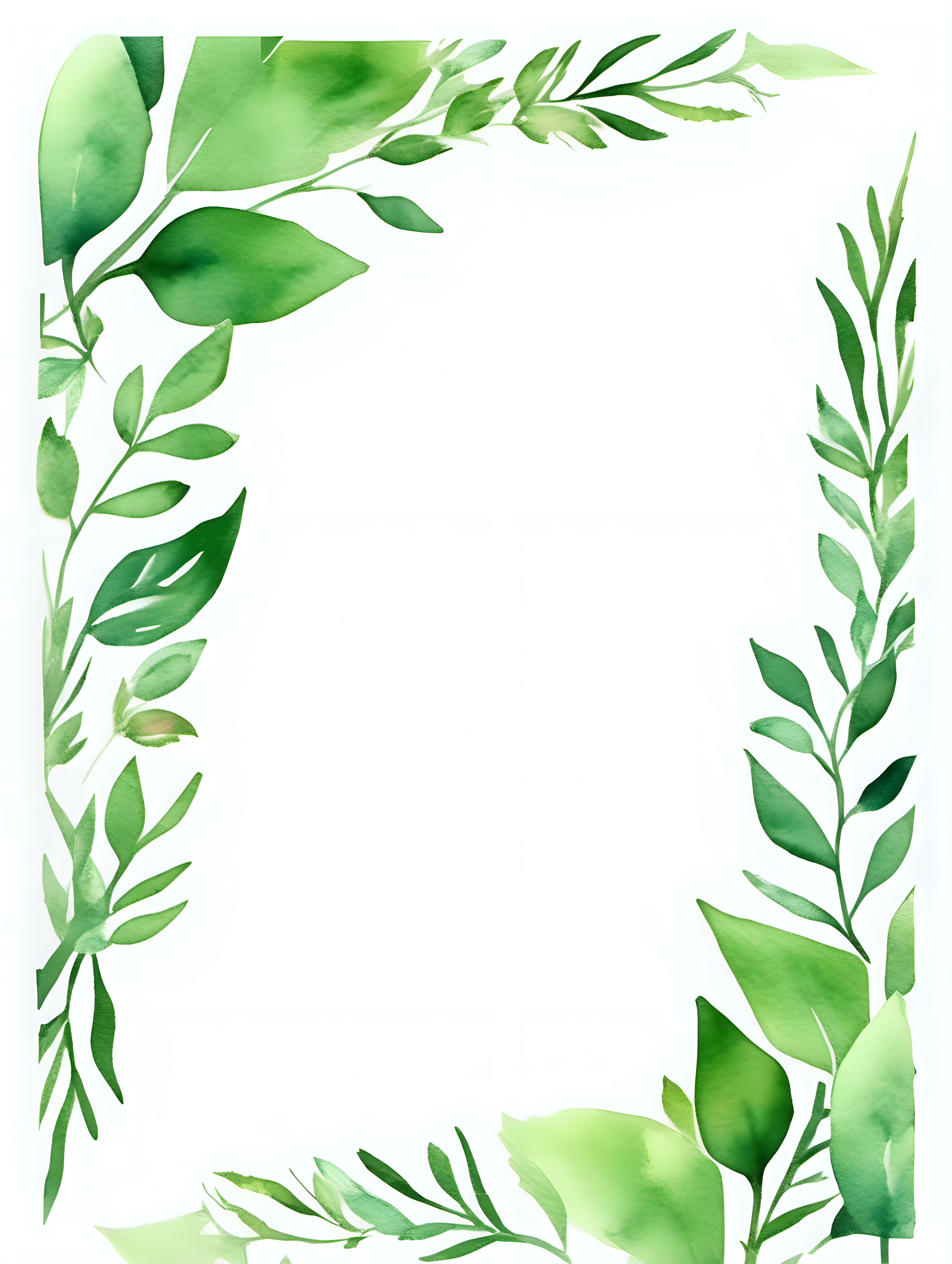 simple green foliage border, watercolor style, with a white background