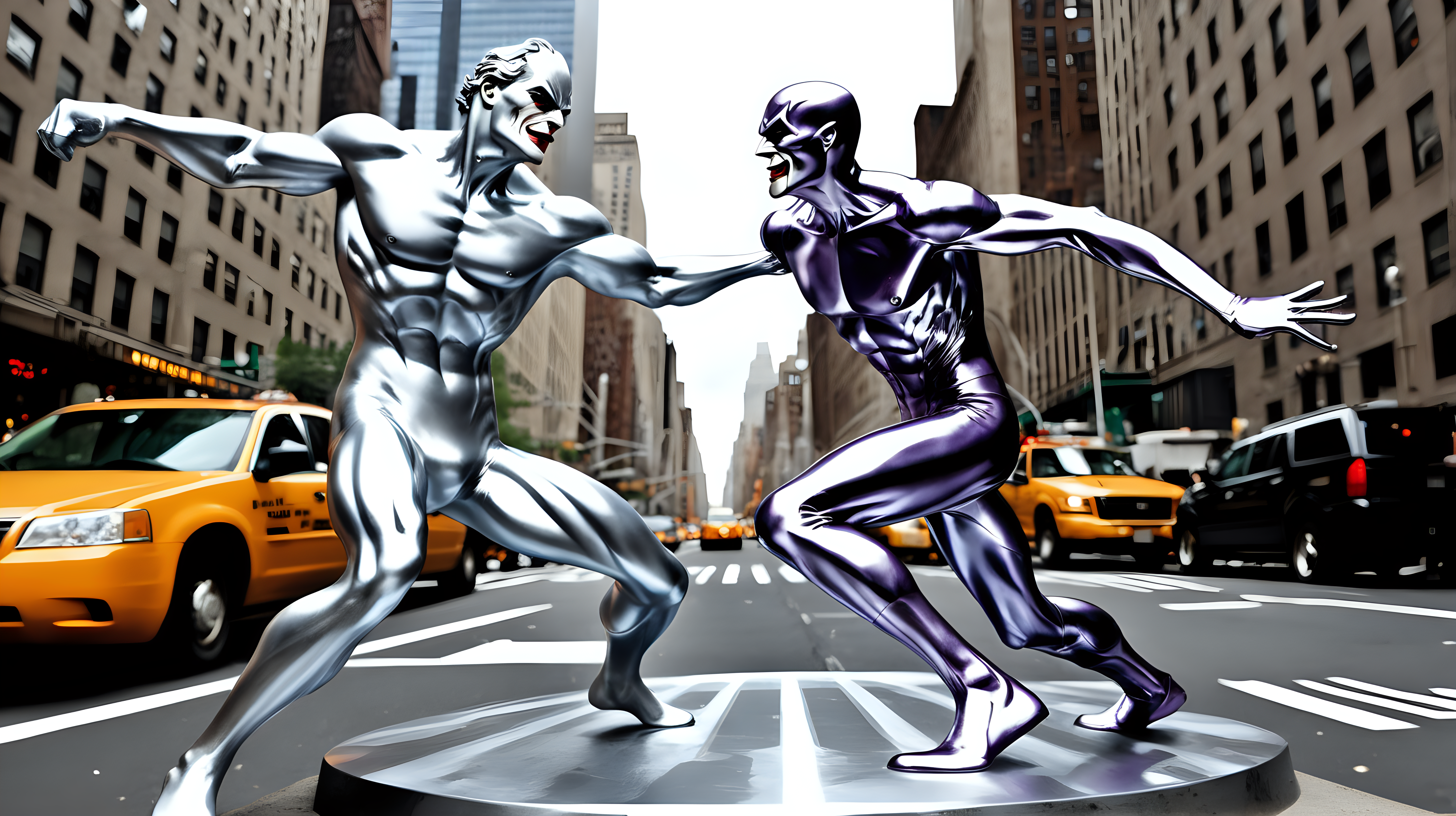 The silver surfer fights the joker in NYC