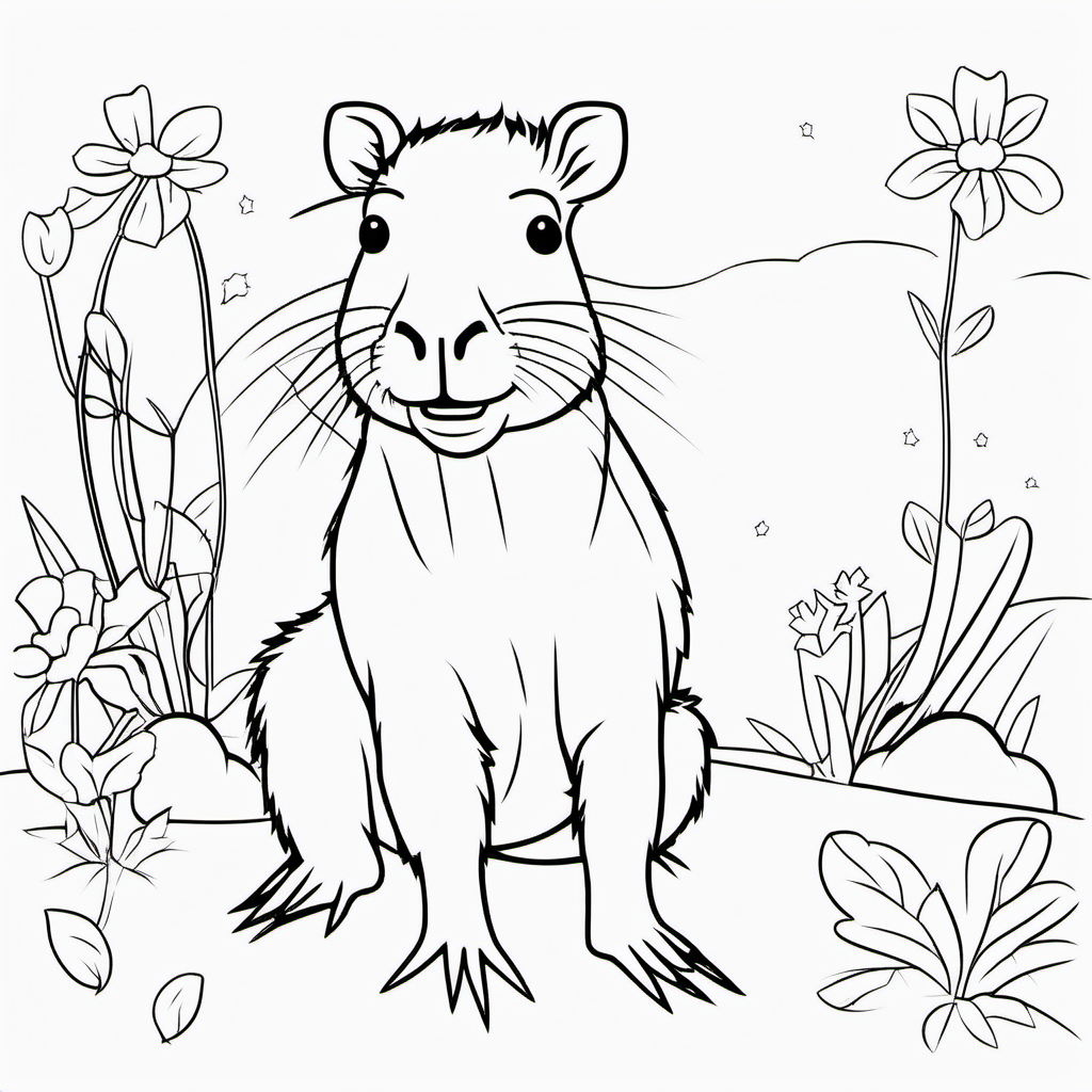 Create a cute baby Capybara, outline in black, coloring book for kids